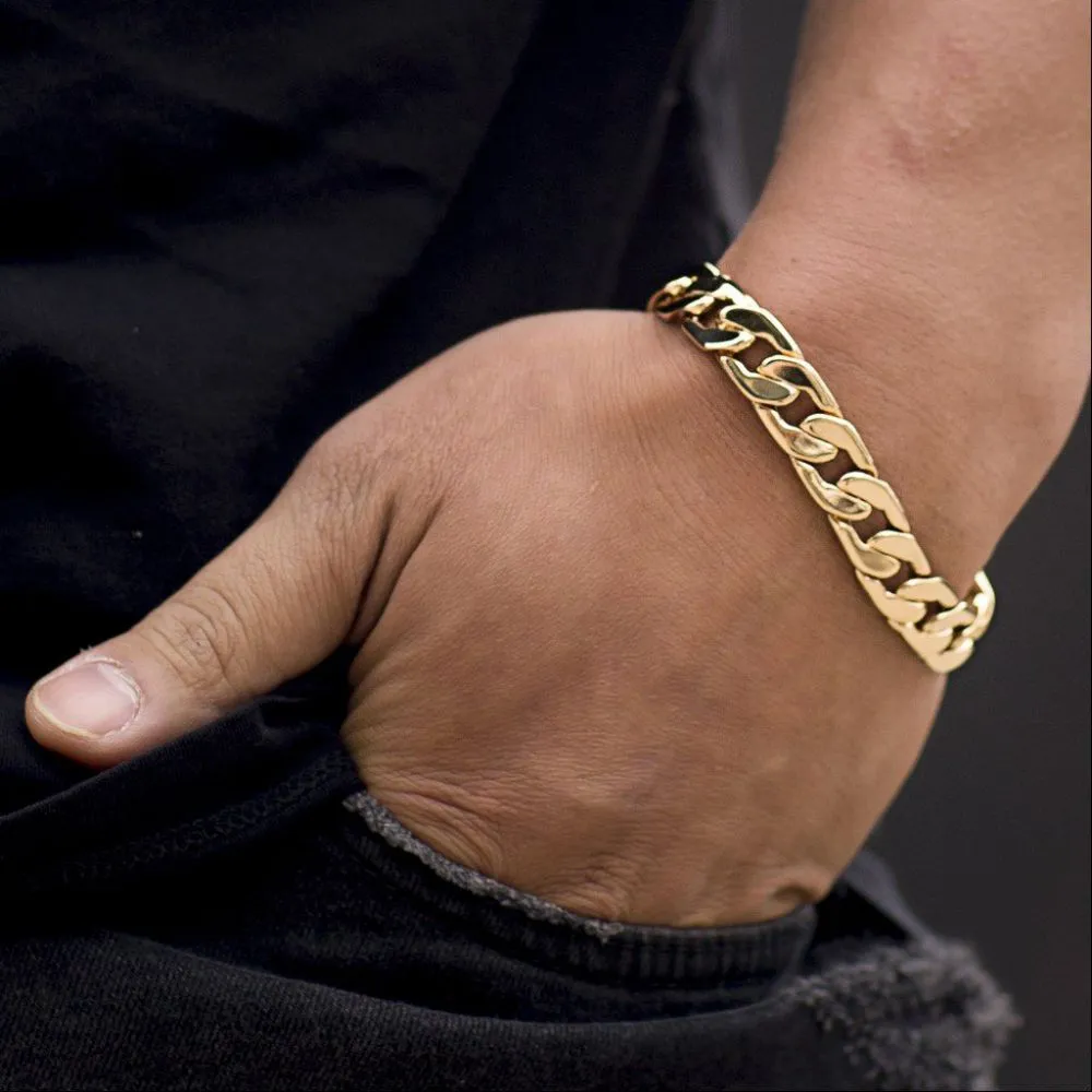 11mm Gold Cuban Link Bracelet Flat