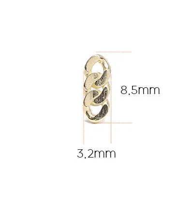 14K Solid Gold Cartilage Helix Tragus Chain Shape Internally Threaded Flat Back Earring Labret Stud