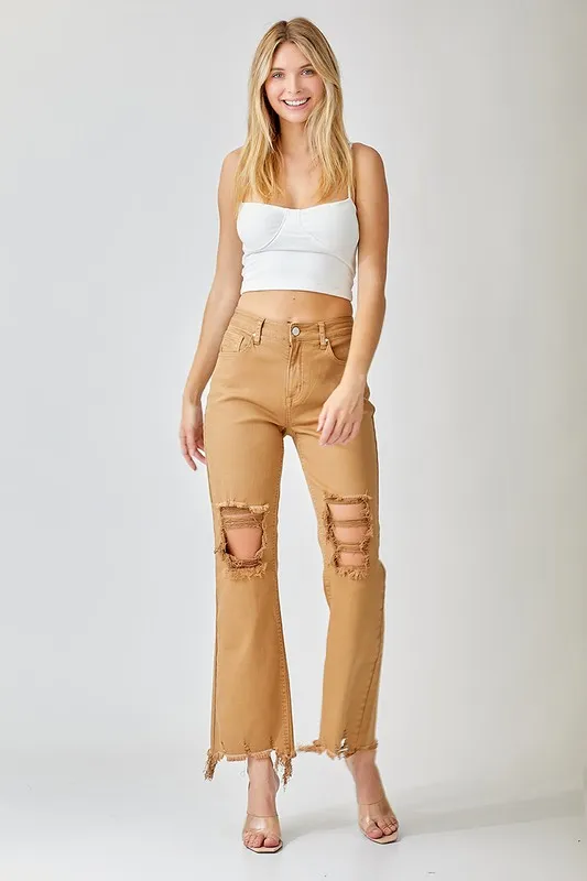 ADDIE MOCHA HIGH-RISE CROP JEANS