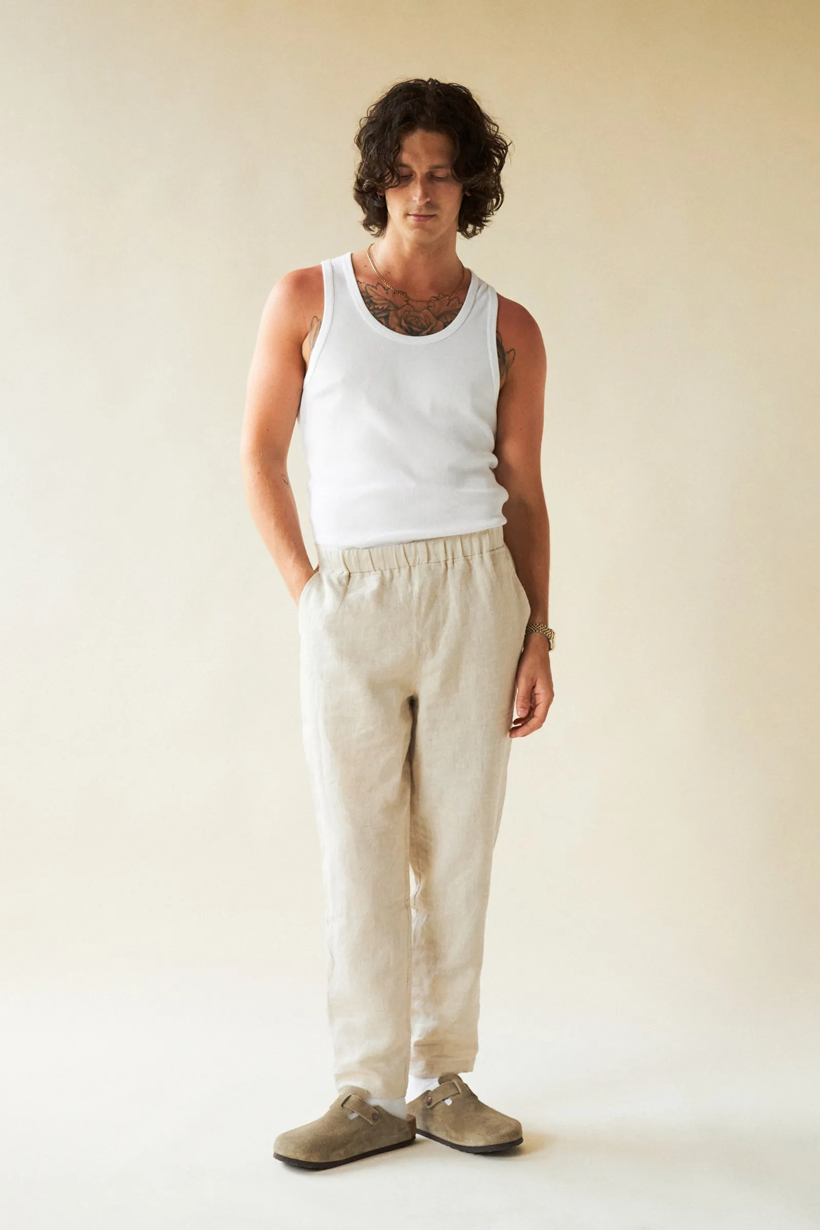 ALFAMA LINEN TROUSERS - SAND