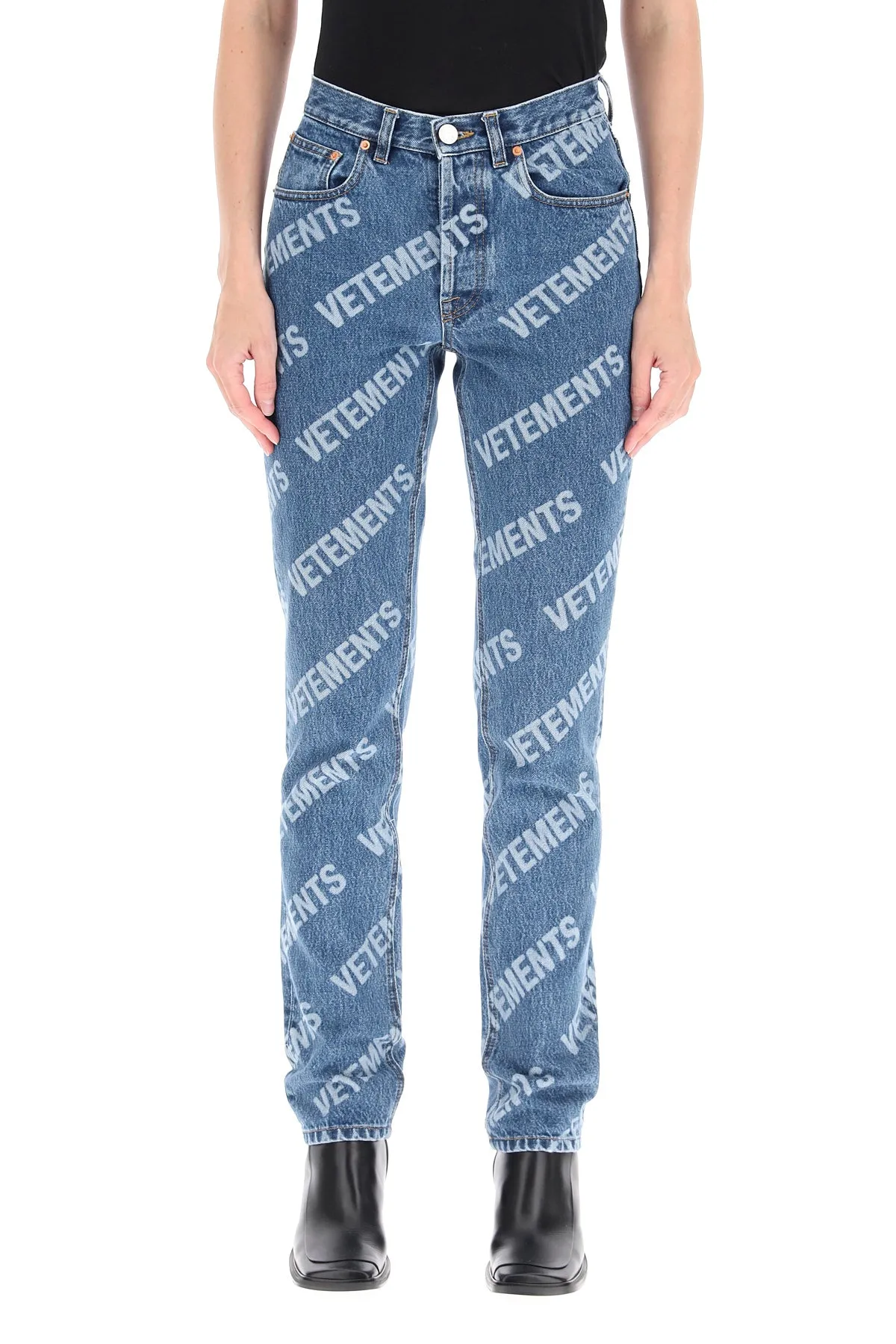 Allover Logo Printed Straight Leg Jeans - Vetements