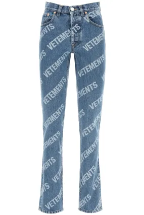 Allover Logo Printed Straight Leg Jeans - Vetements