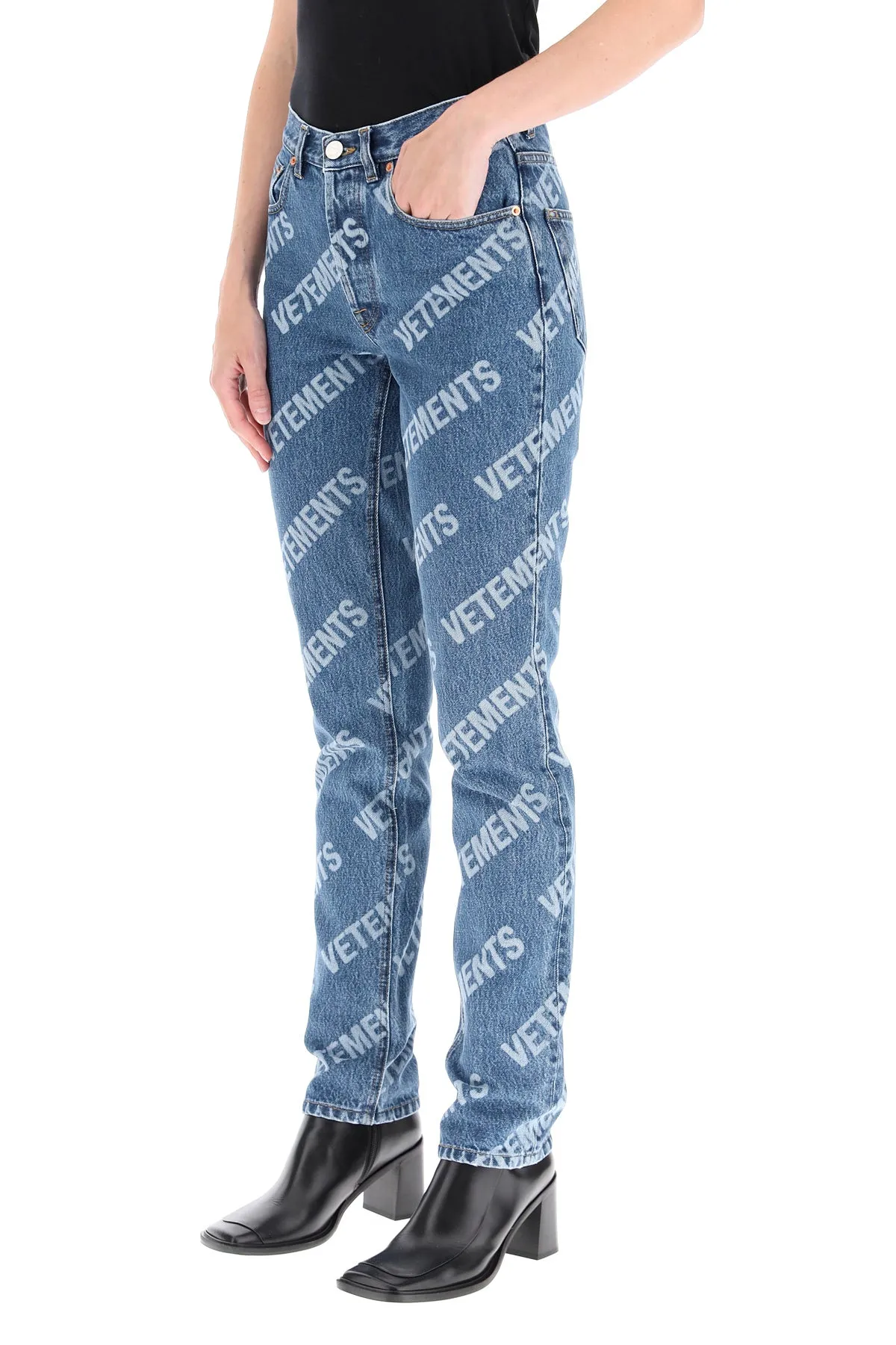 Allover Logo Printed Straight Leg Jeans - Vetements