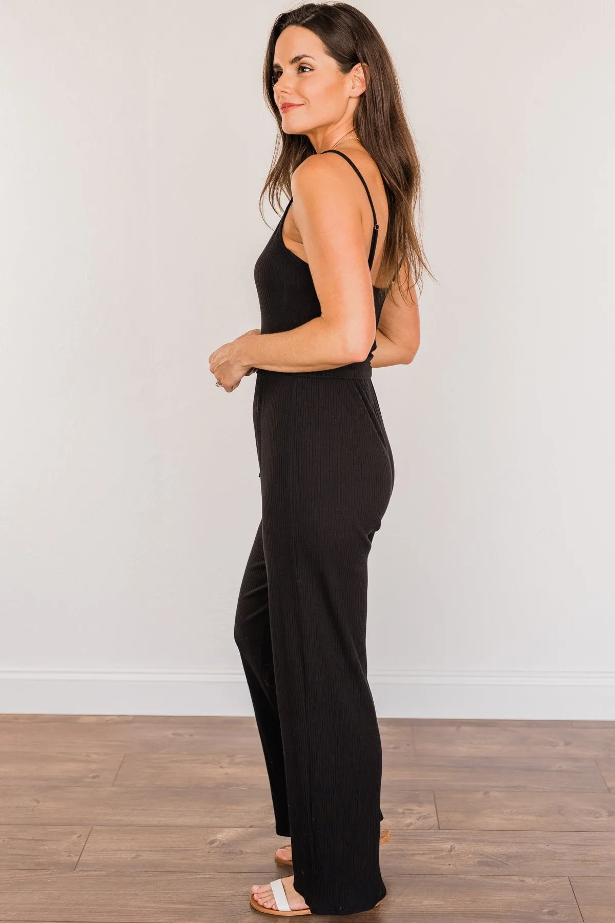 Black V-Neck Knit Jumpsuit