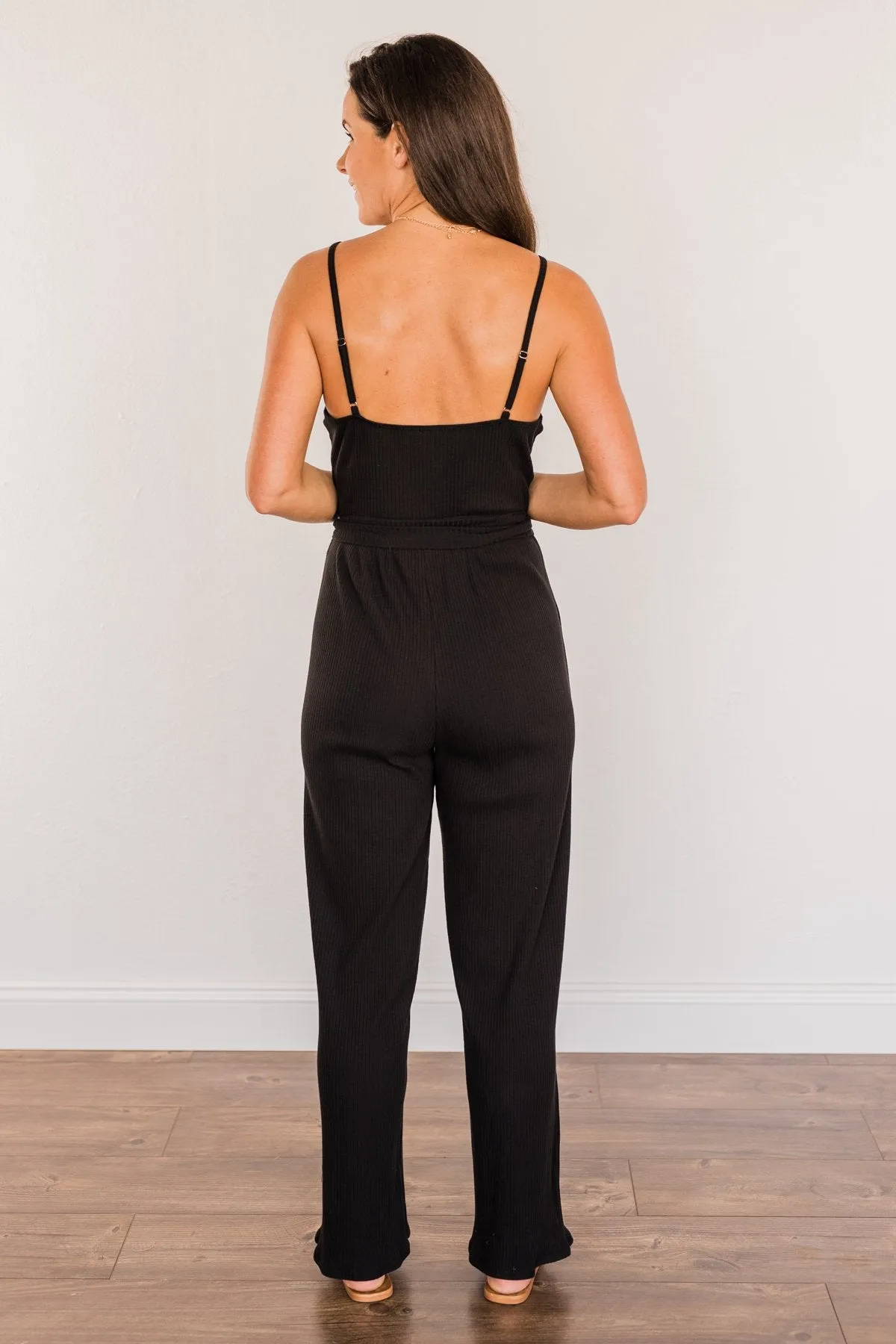 Black V-Neck Knit Jumpsuit