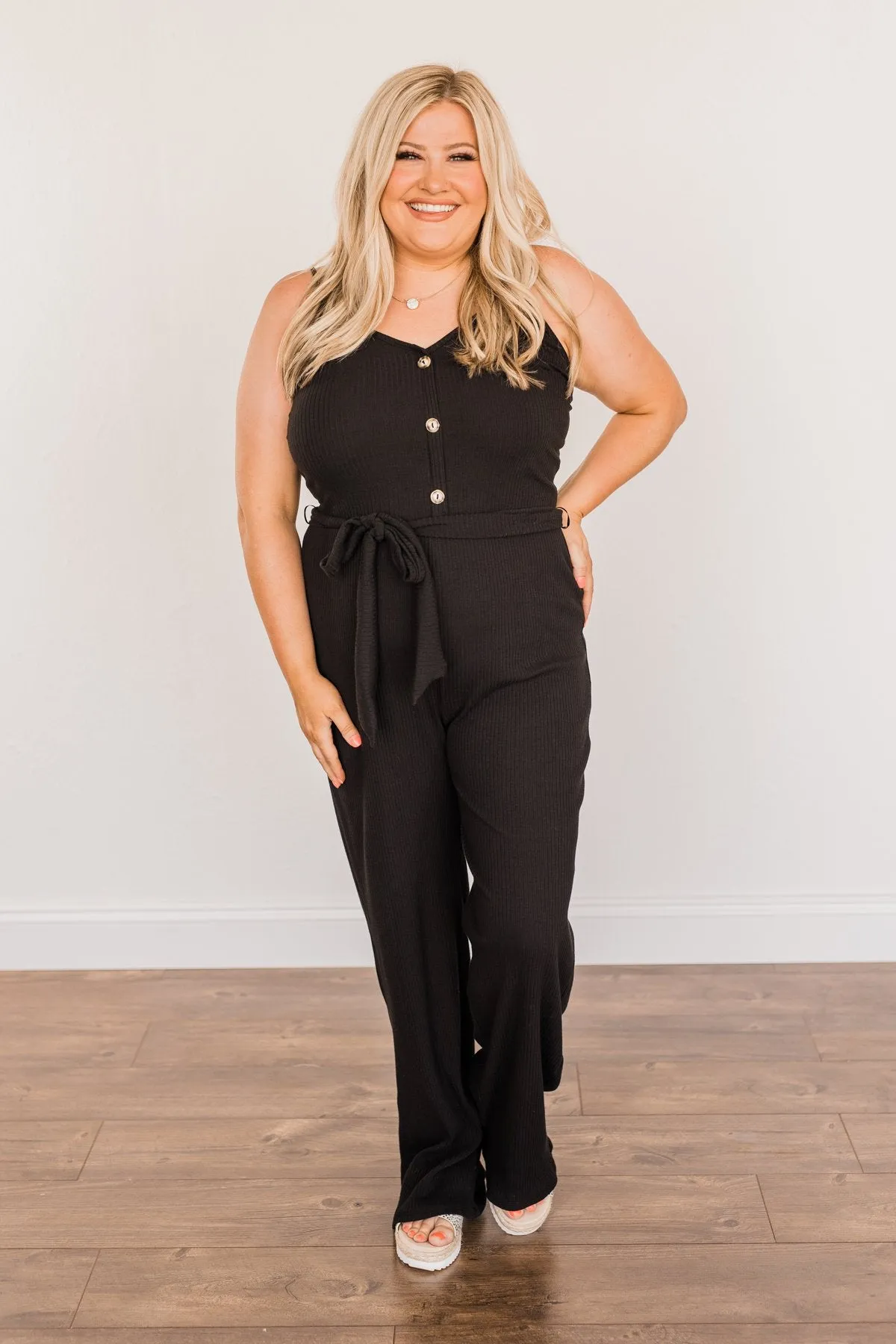 Black V-Neck Knit Jumpsuit