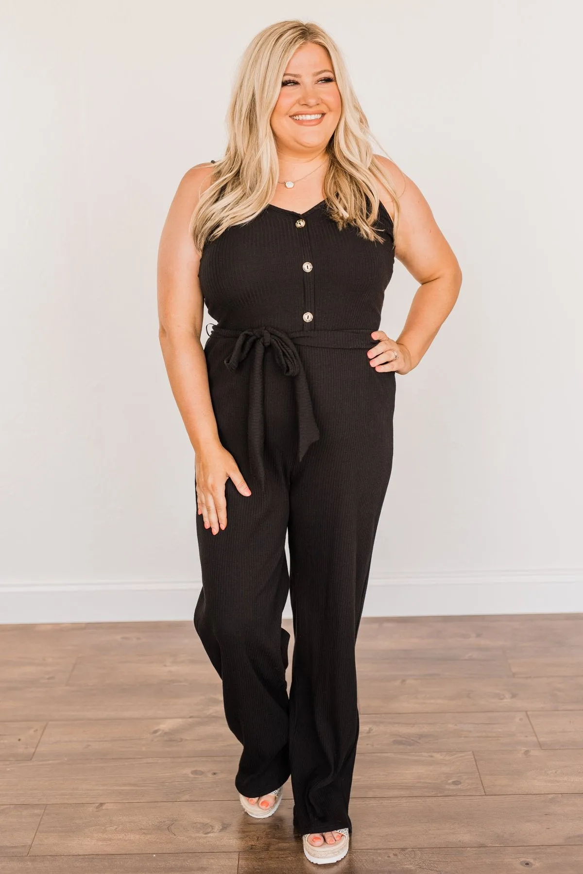 Black V-Neck Knit Jumpsuit