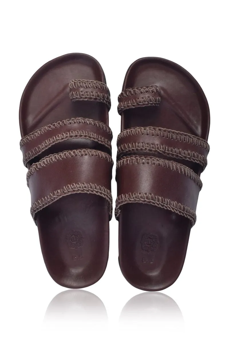 Dark Brown Leather Slides