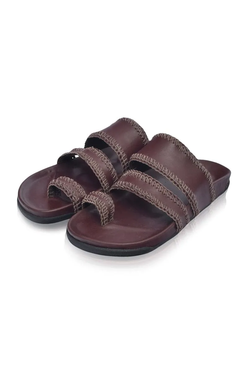 Dark Brown Leather Slides