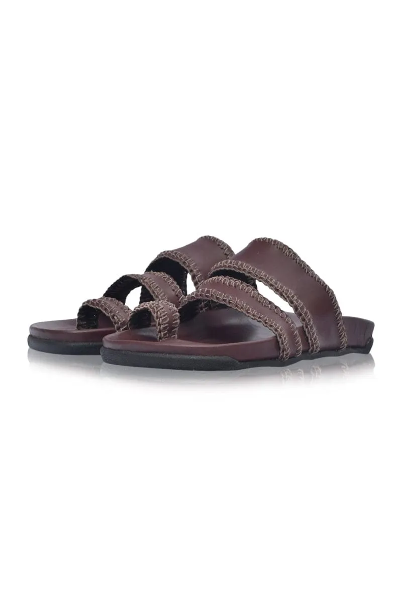 Dark Brown Leather Slides