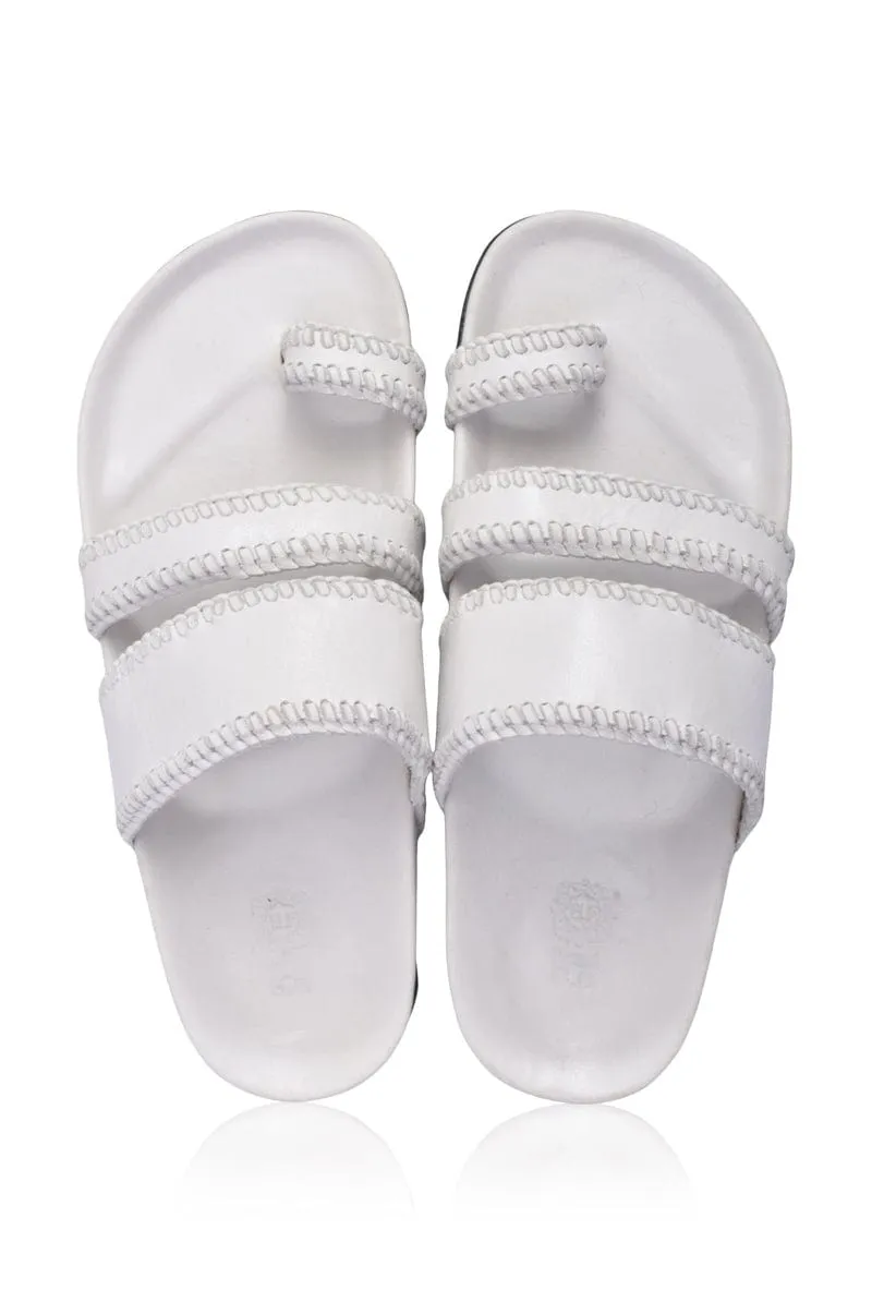 Pure White Amigo Leather Slides