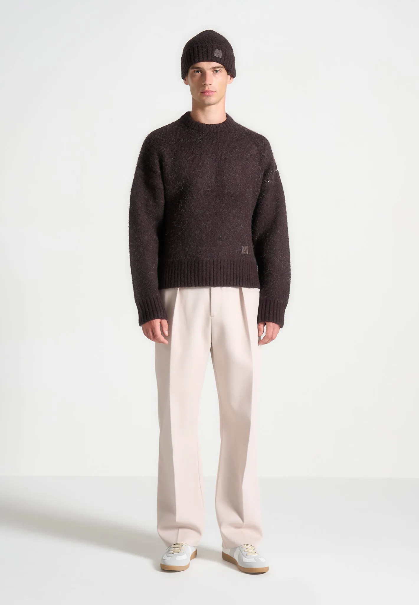 Art Slogan Brushed Wool Knit Jumper - Brown