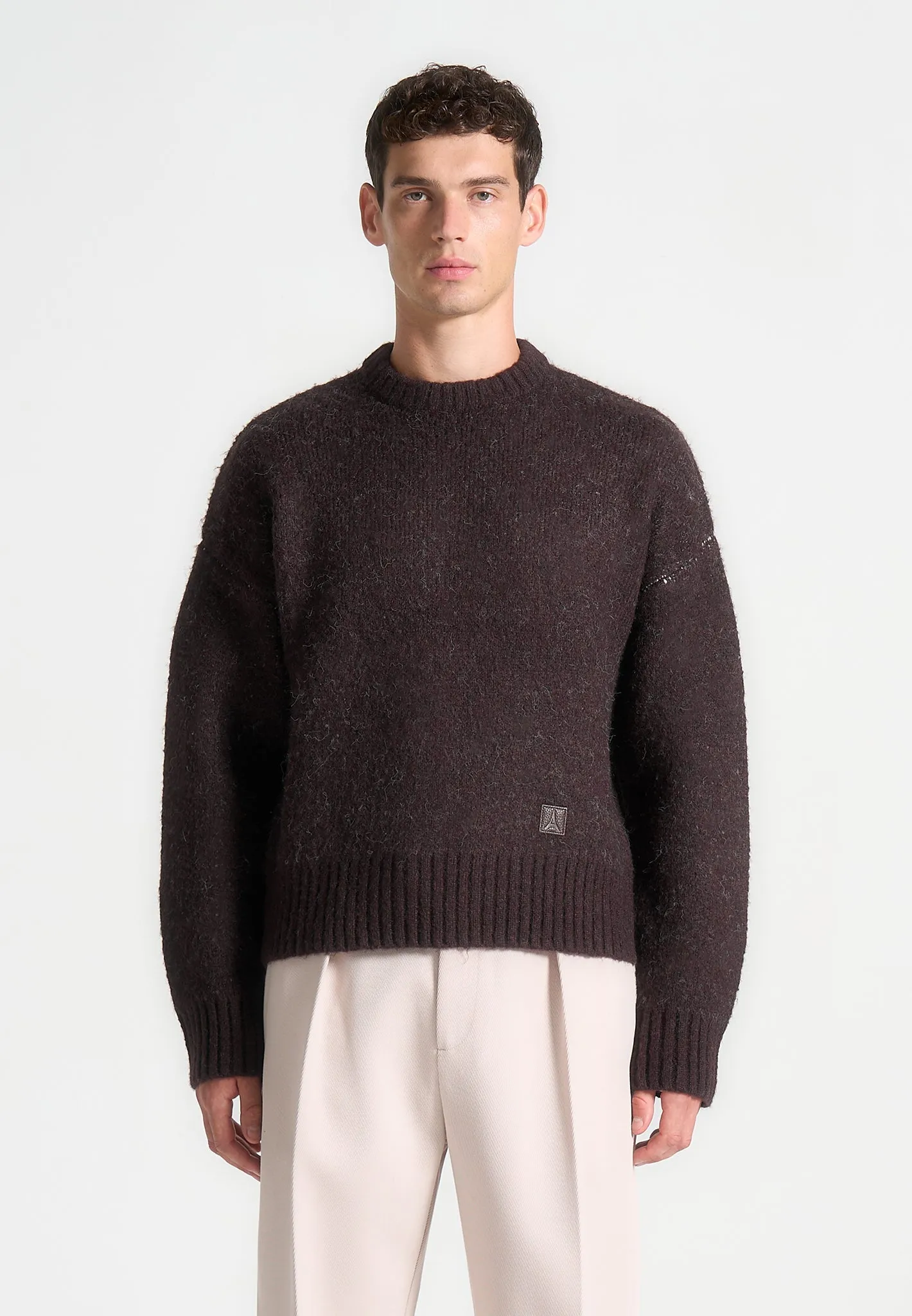 Art Slogan Brushed Wool Knit Jumper - Brown