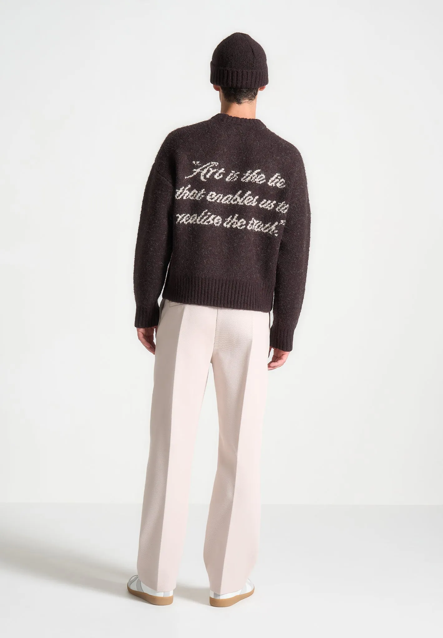 Art Slogan Brushed Wool Knit Jumper - Brown