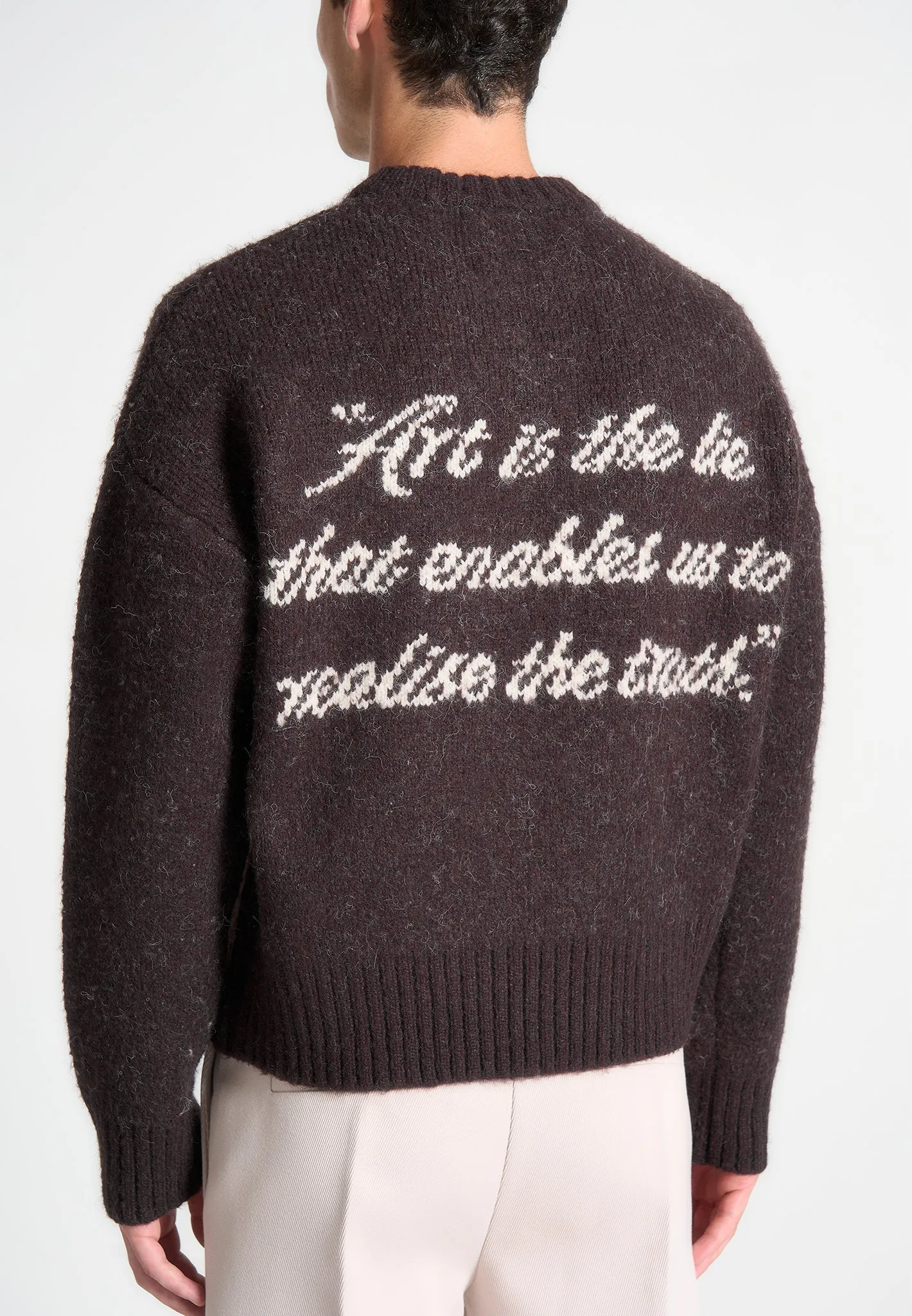 Art Slogan Brushed Wool Knit Jumper - Brown