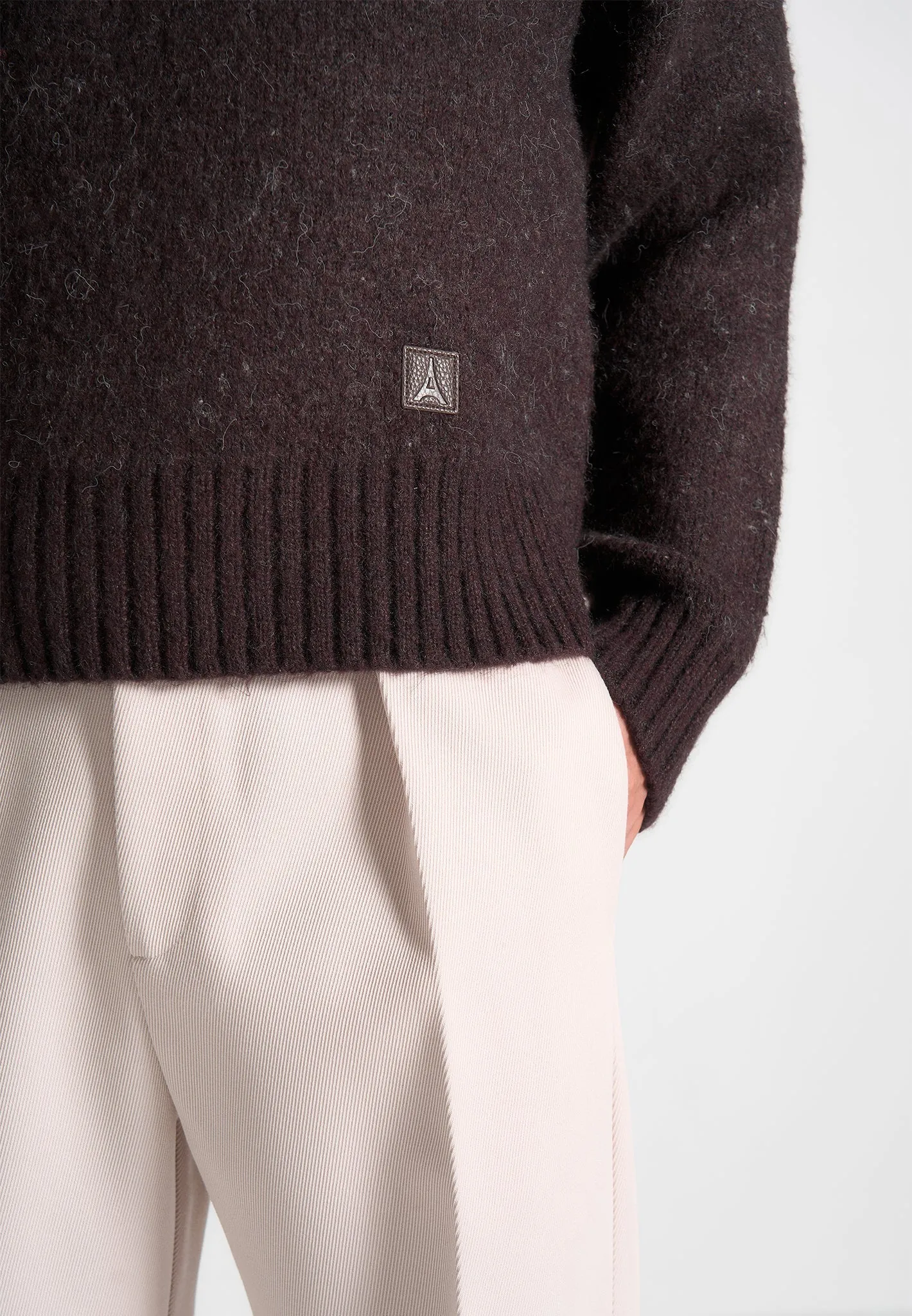 Art Slogan Brushed Wool Knit Jumper - Brown