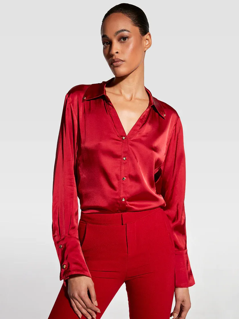 AS by DF Billie Blouse Red - Women's Red Silk Blouse by AS by DF