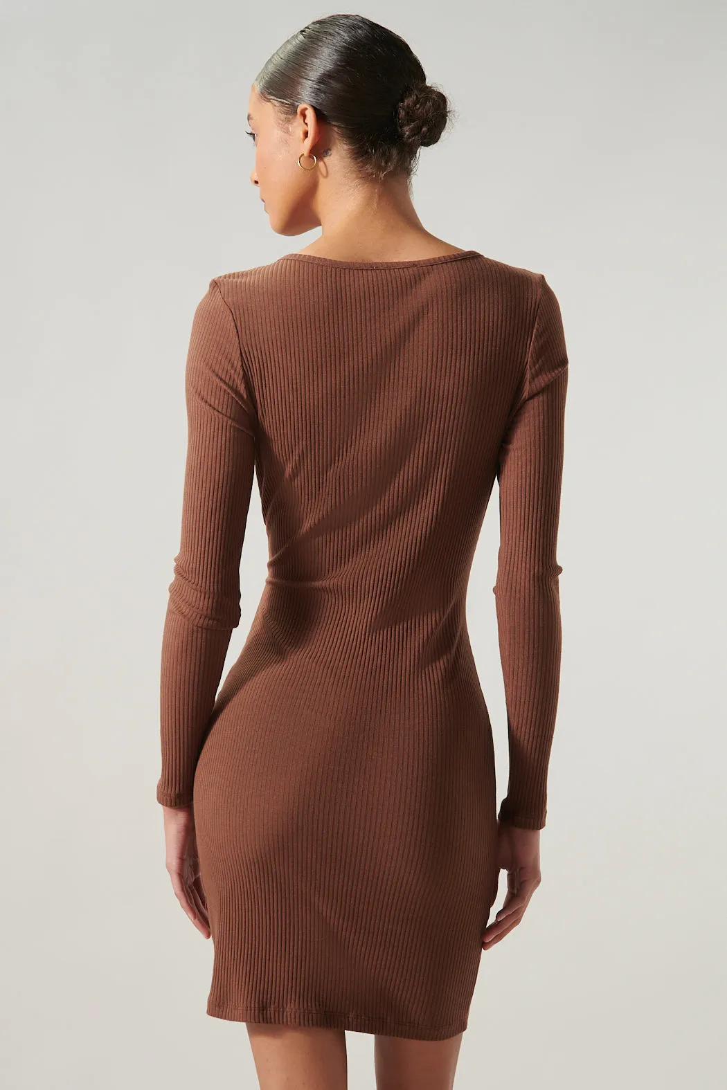 Avignon Ribbed Knit Long Sleeve Henley Mini Dress