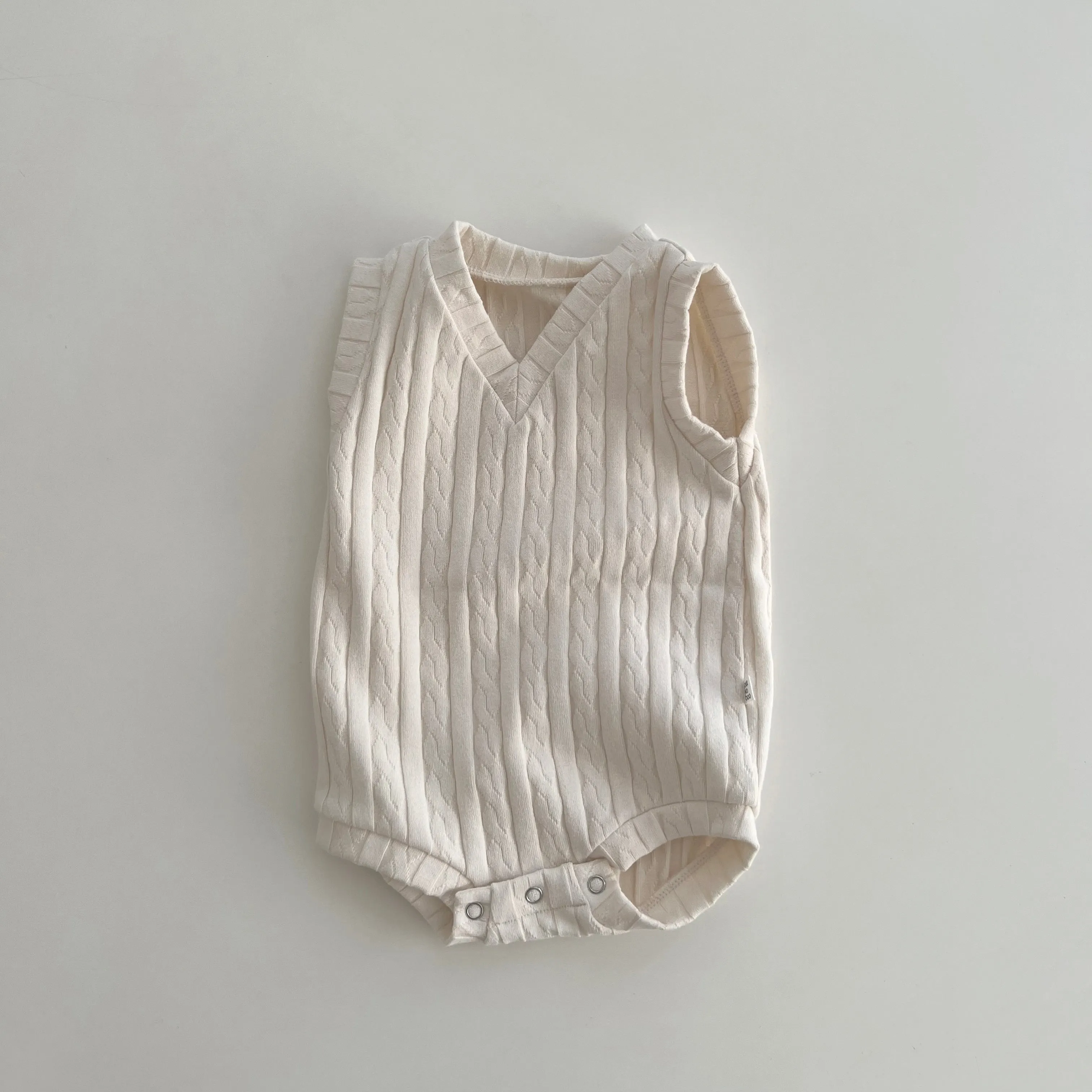 Baby Cable Knit Sleeveless Romper (3-6m)-  Cream