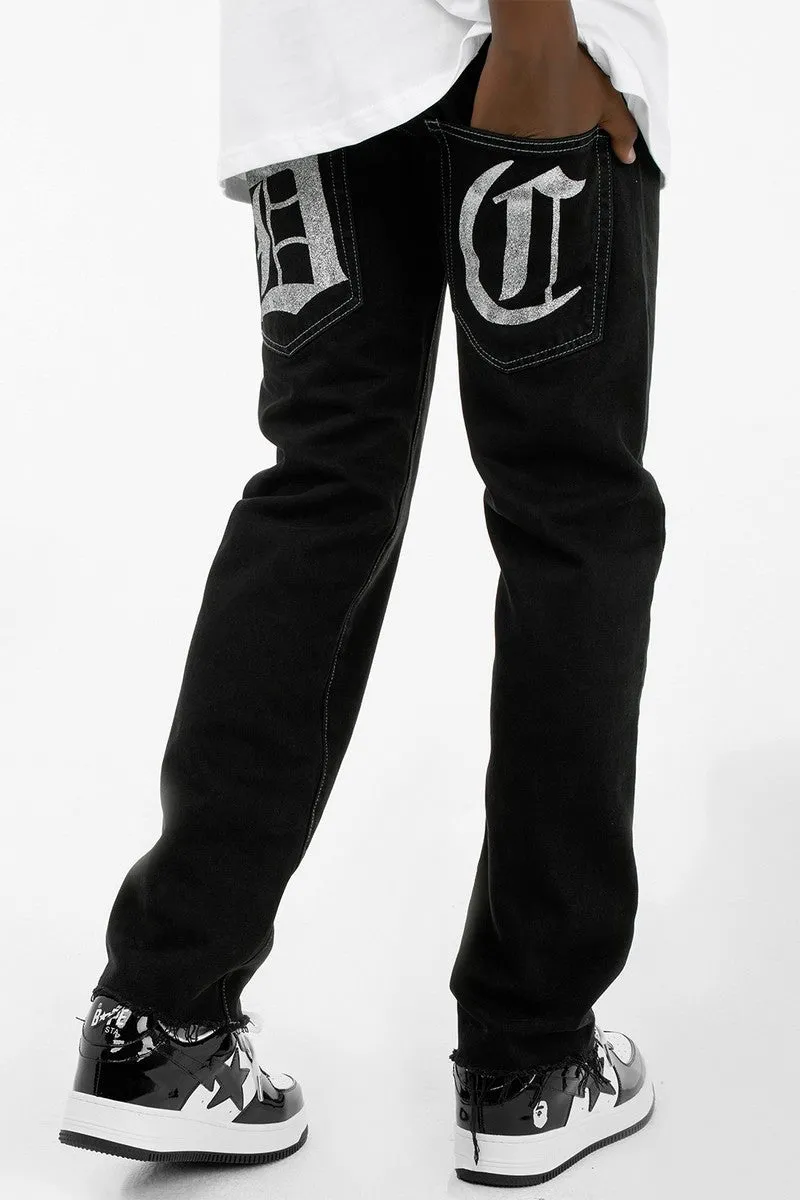 Back Print Straight Jeans