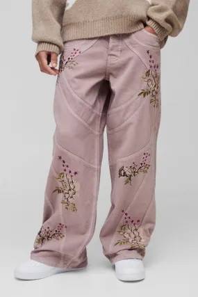 Baggy Heavyweight Twill Panelled Embroidery Trousers