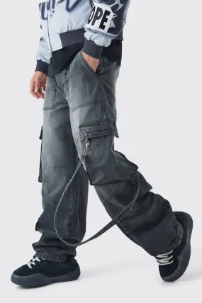 Baggy Rigid Cargo Strap Denim Jeans