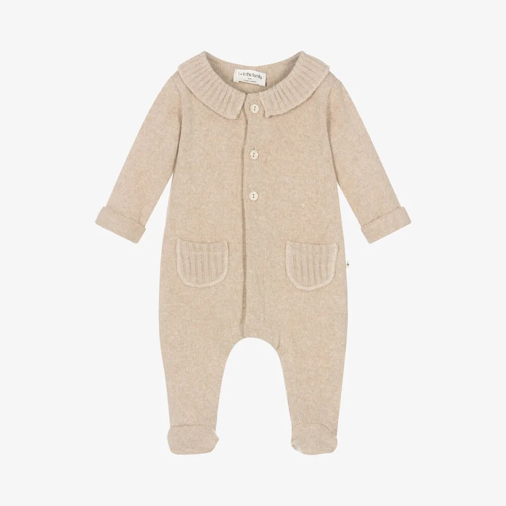 Beige Cotton Knit Babygrow