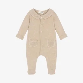 Beige Cotton Knit Babygrow