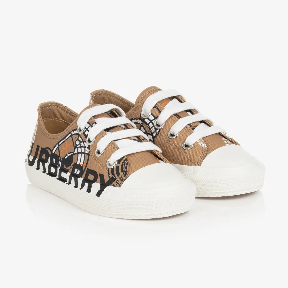 Beige Gabardine Montage Print Trainers