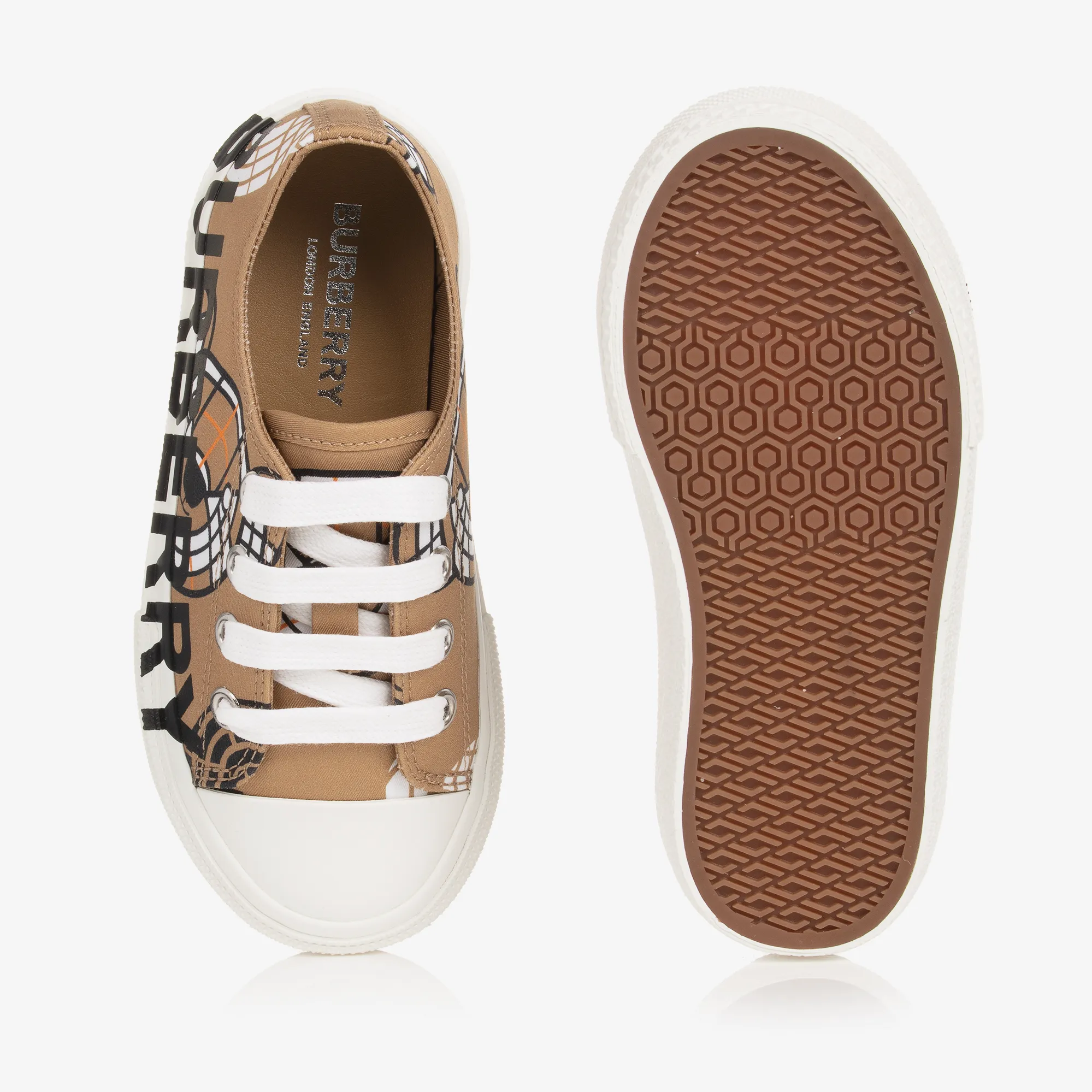 Beige Gabardine Montage Print Trainers