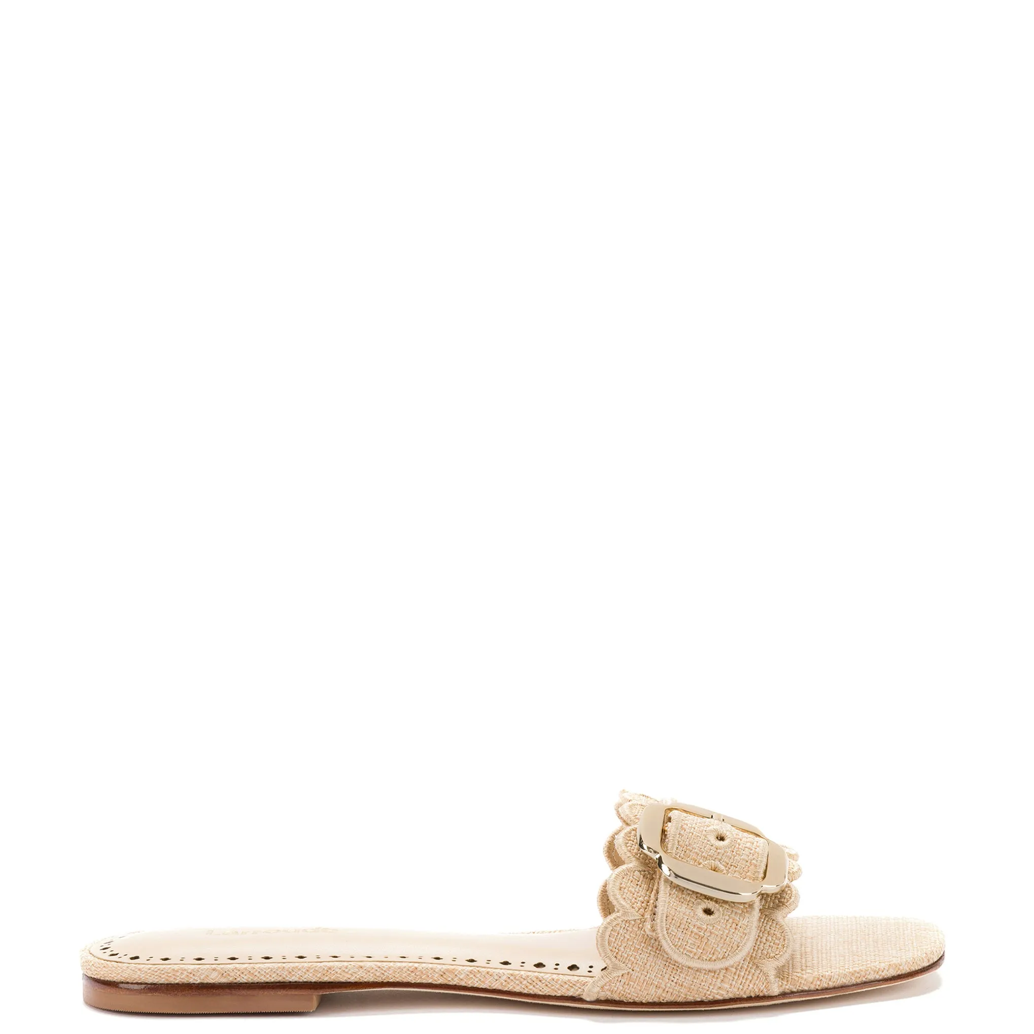 Beige Raffia Flat Mule with Ivy Broderie