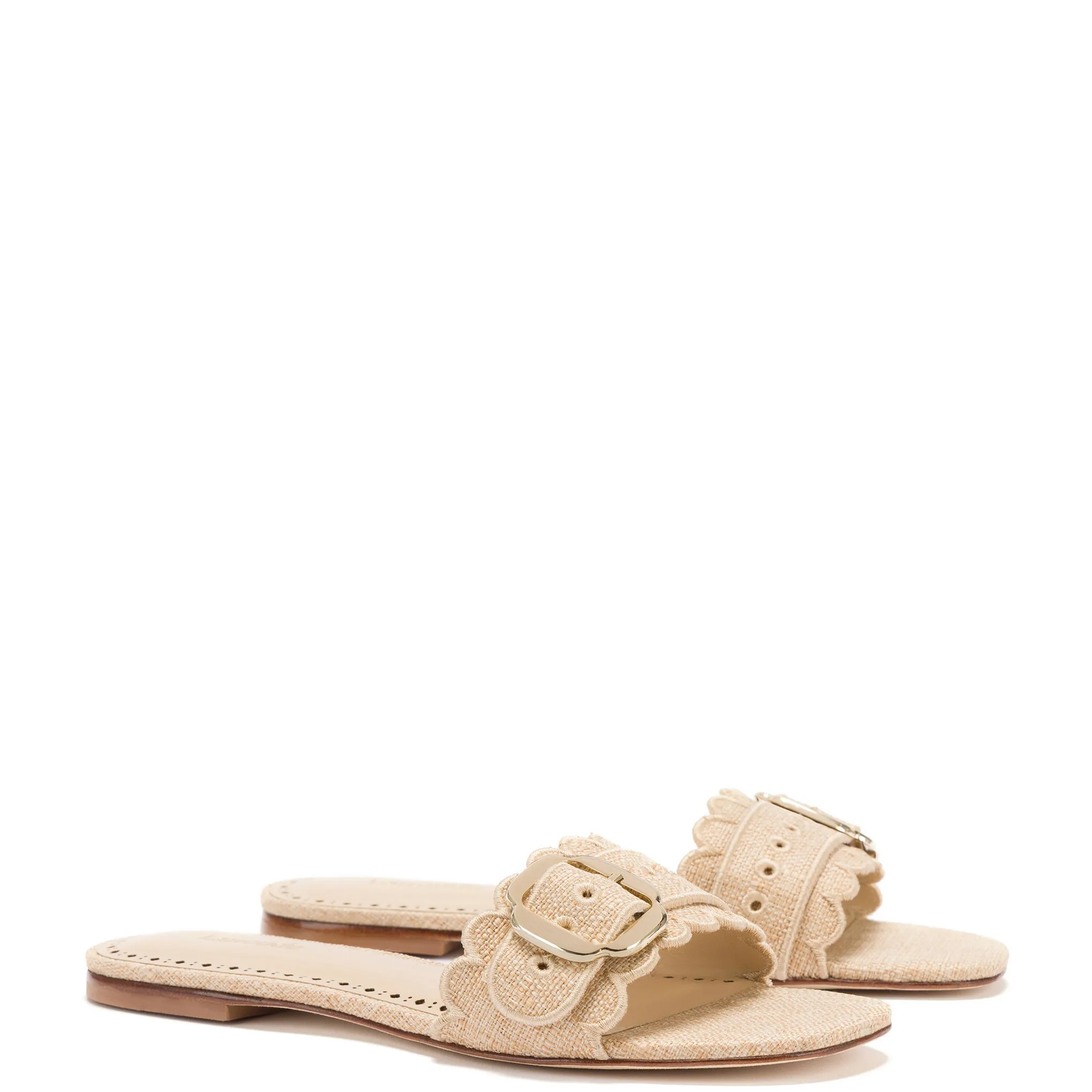 Beige Raffia Flat Mule with Ivy Broderie