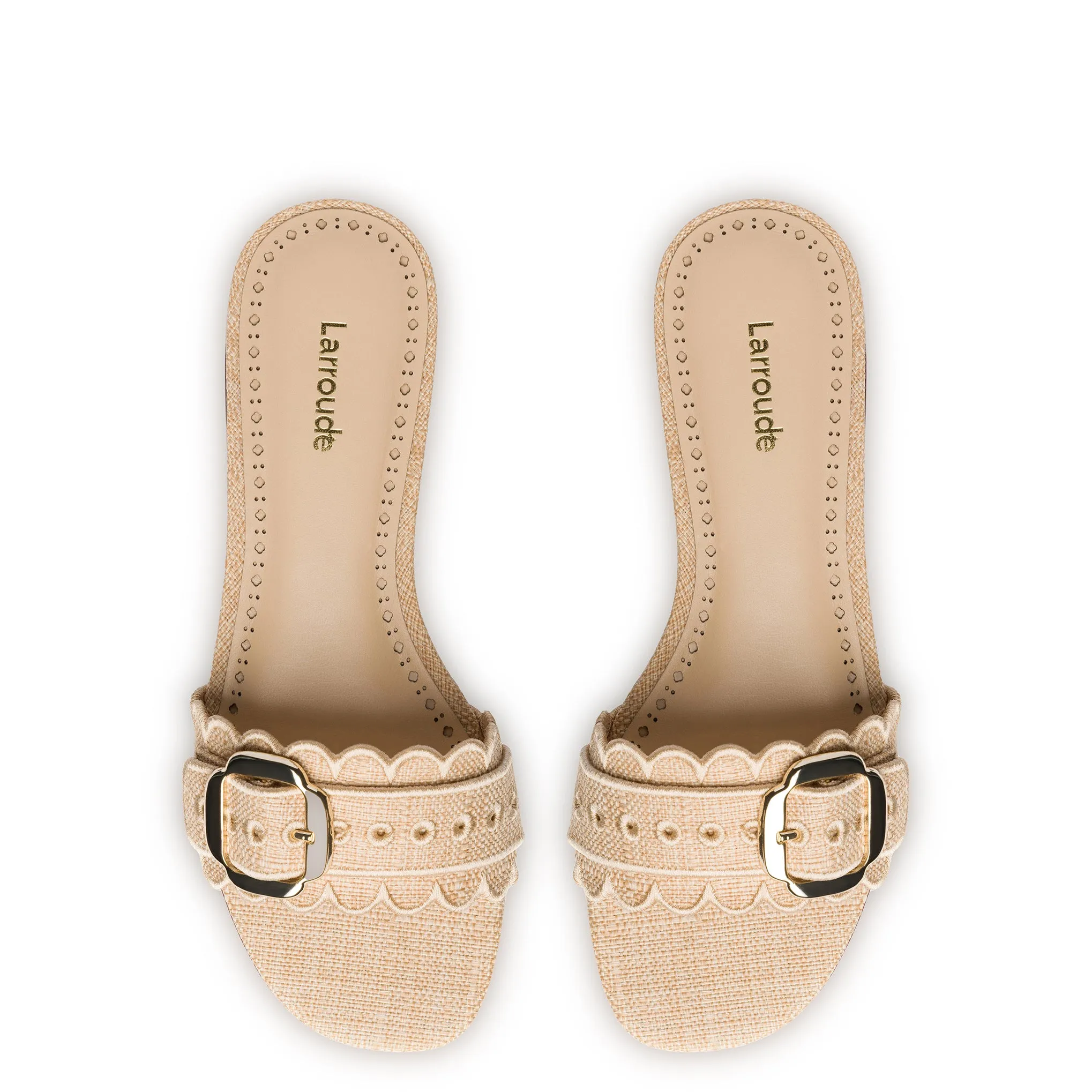 Beige Raffia Flat Mule with Ivy Broderie