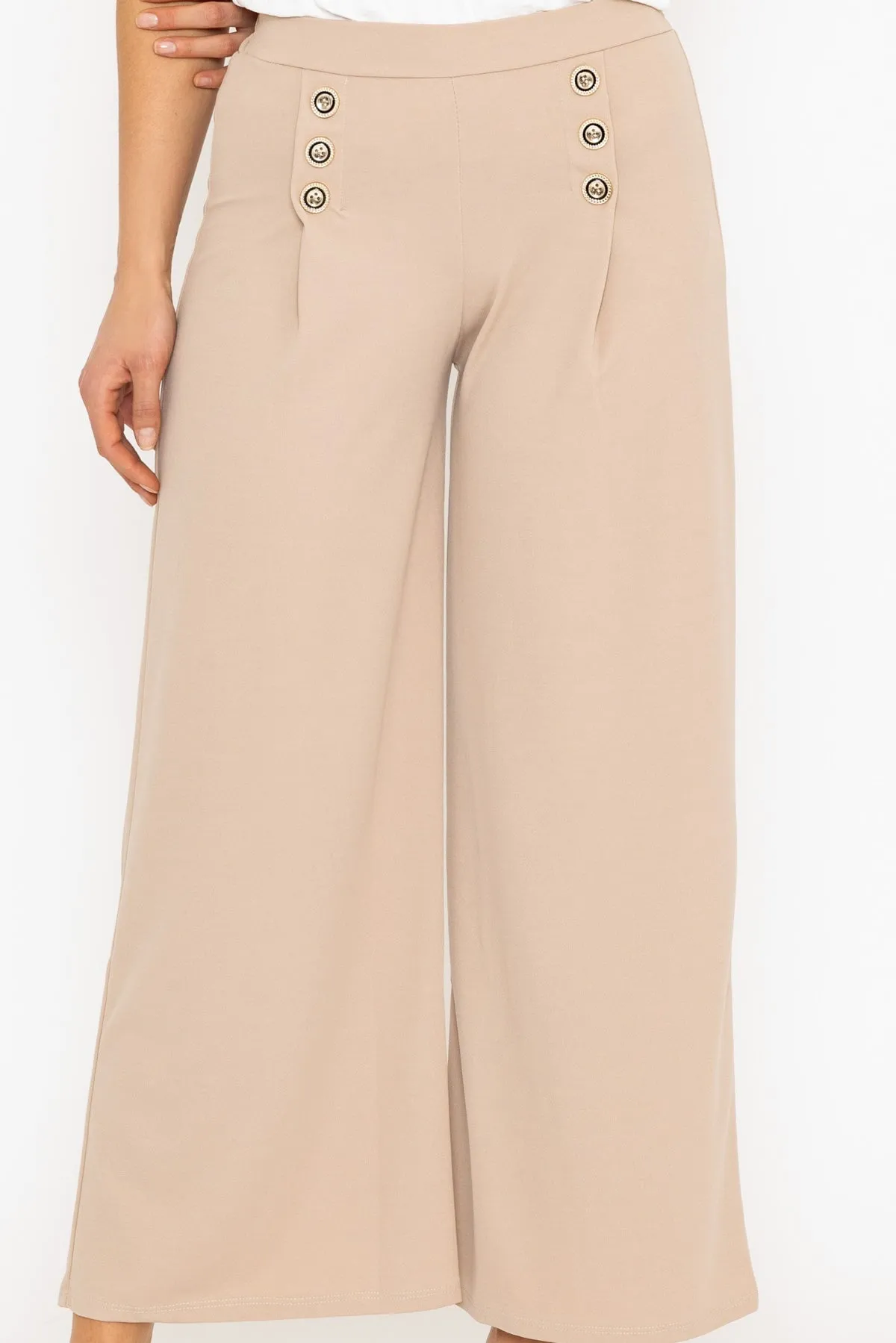 Beige Wide Leg Scuba Trousers Beige