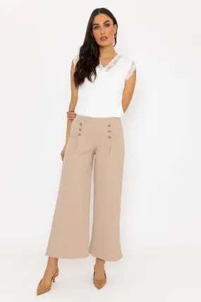 Beige Wide Leg Scuba Trousers Beige