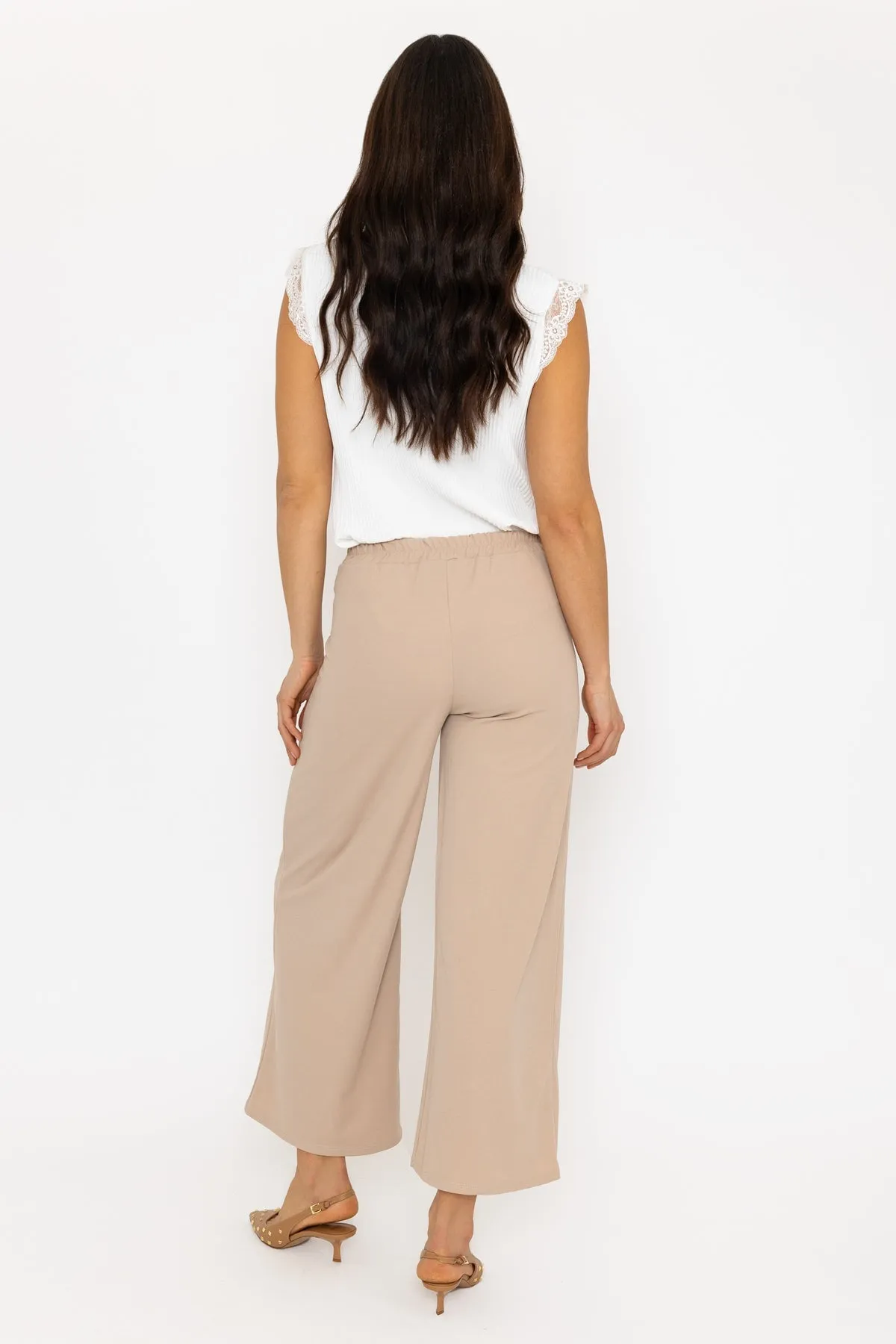 Beige Wide Leg Scuba Trousers Beige