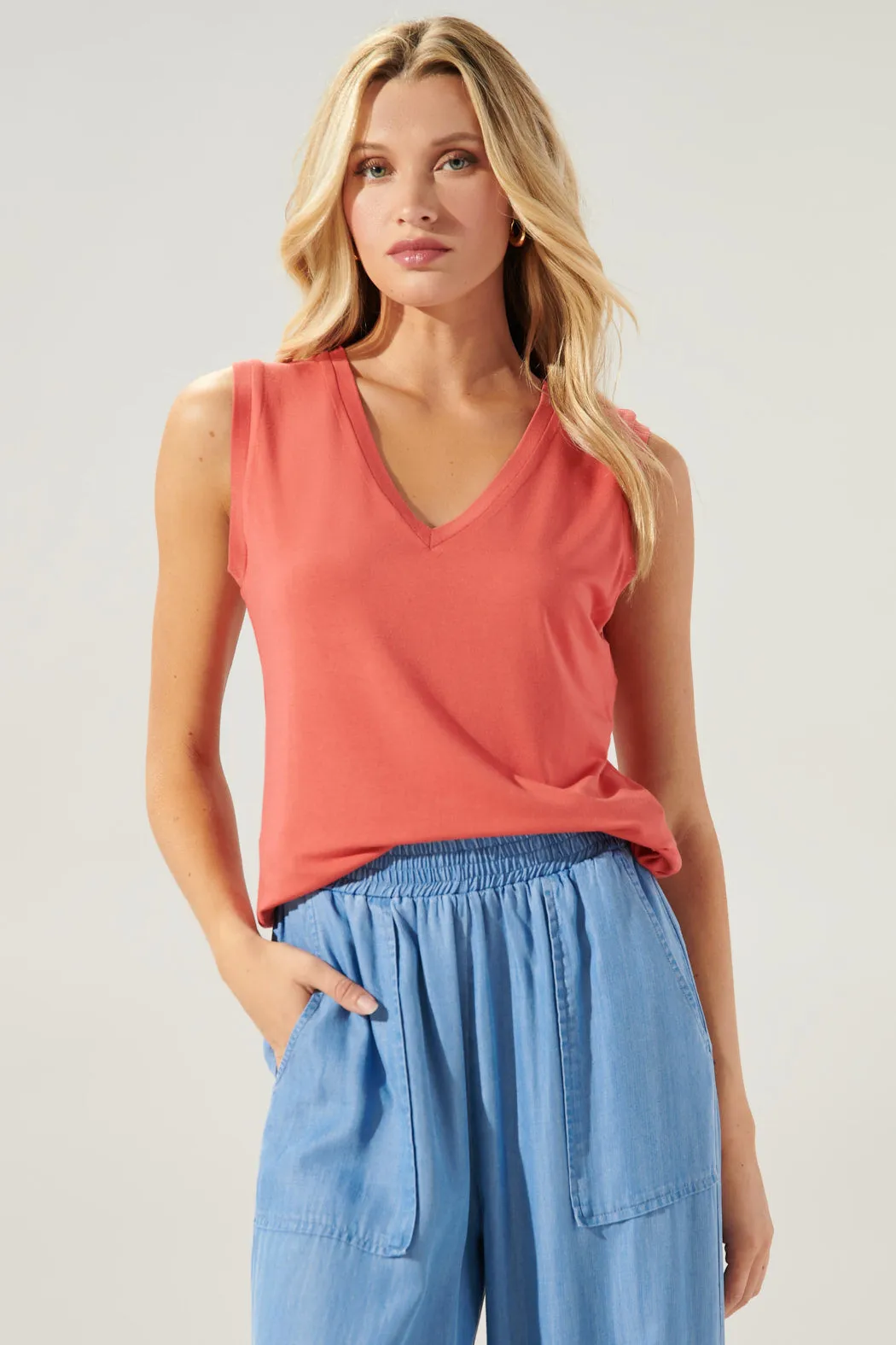 Betty V-Neck Sleeveless Jersey Knit Top