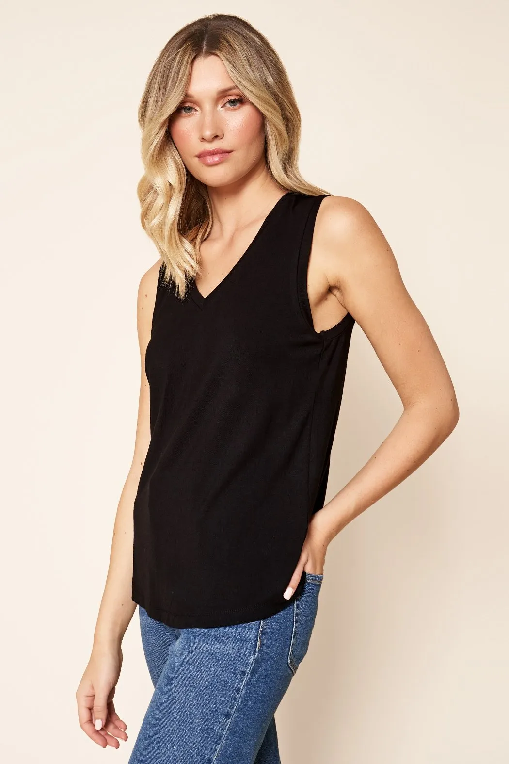 Betty V-Neck Sleeveless Jersey Knit Top