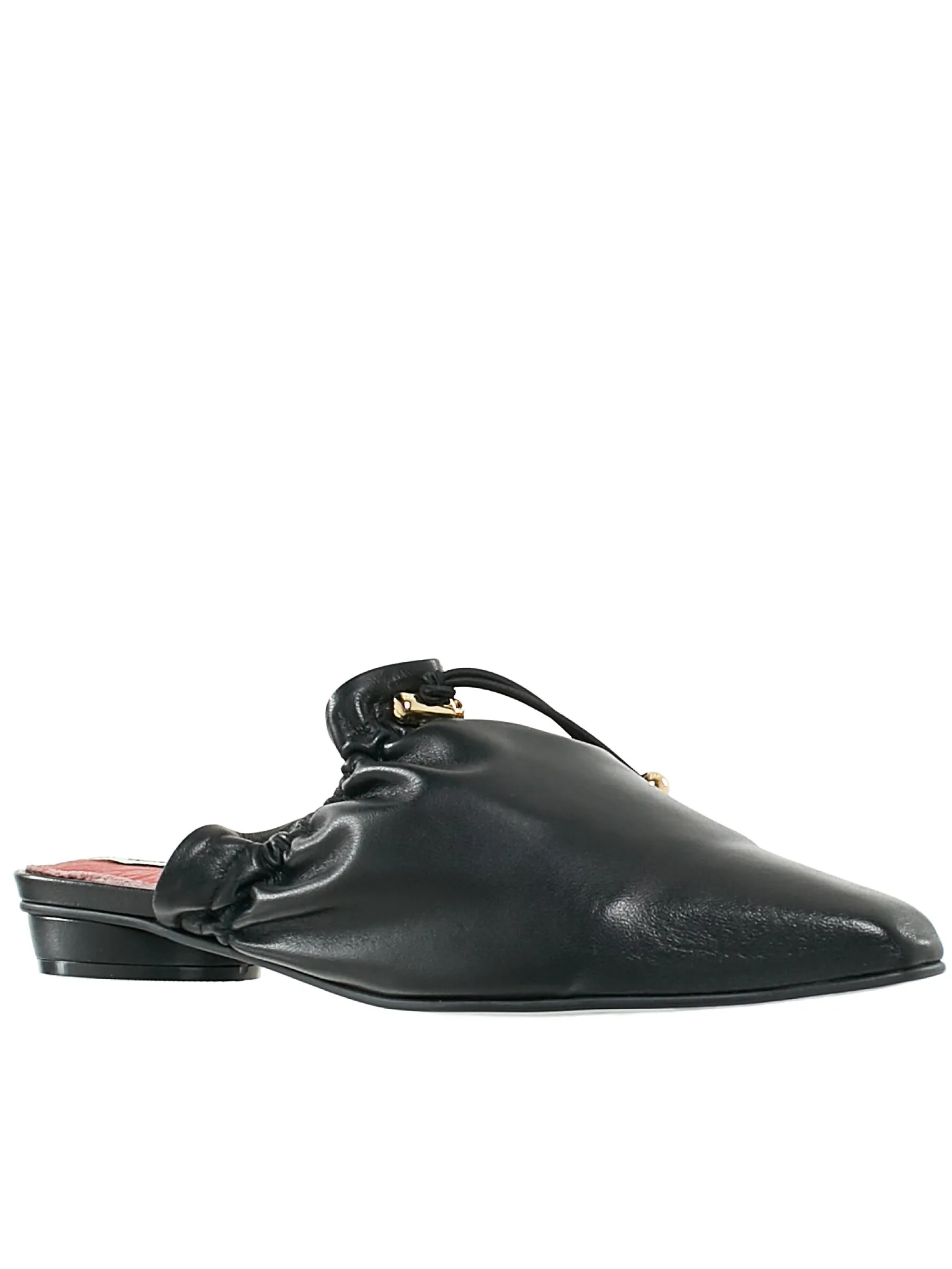 Black Baloon Drawstring Leather Slippers (RK1-SH004-BLACK)