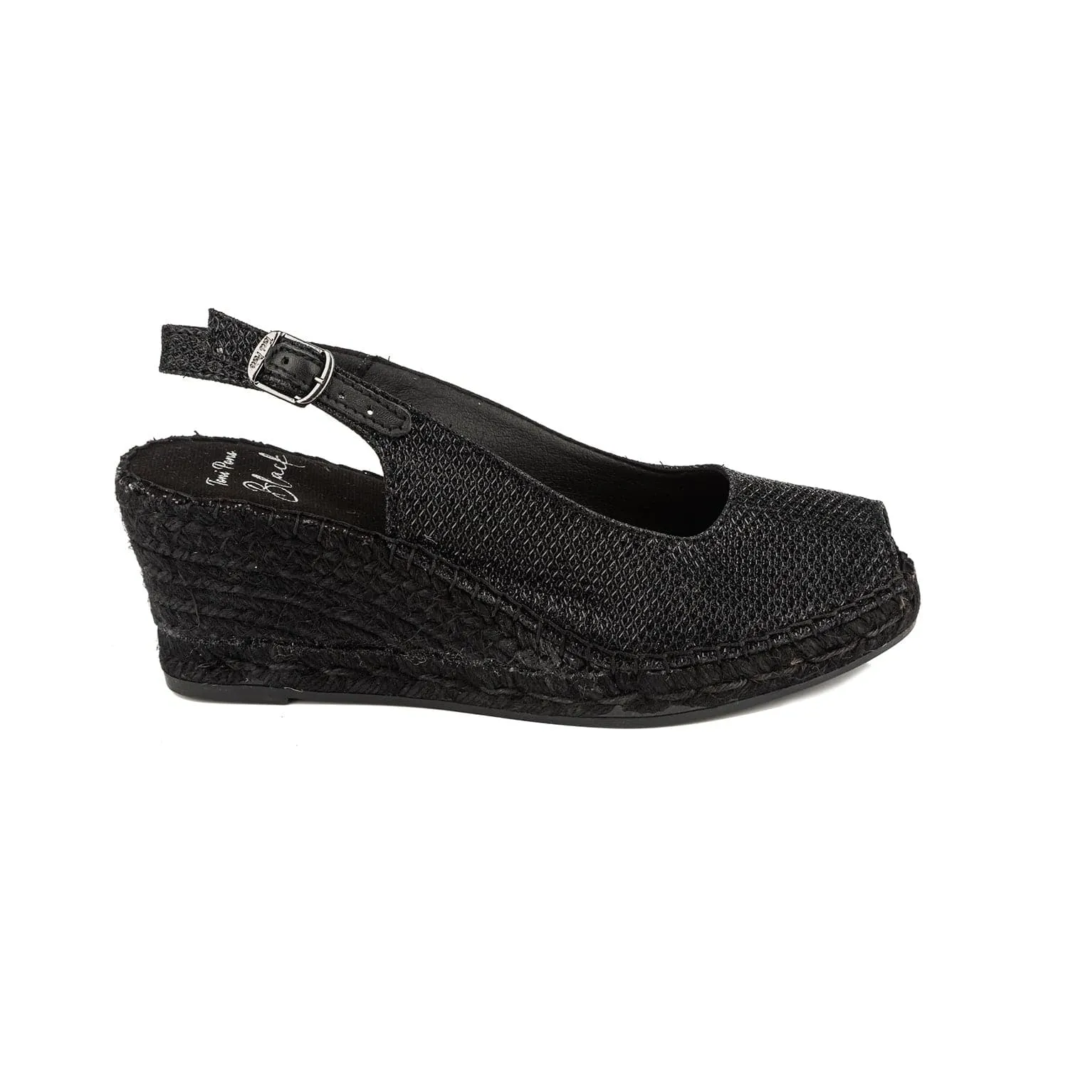 Black Canvas Espadrille Wedges for Women - Calafell-BK