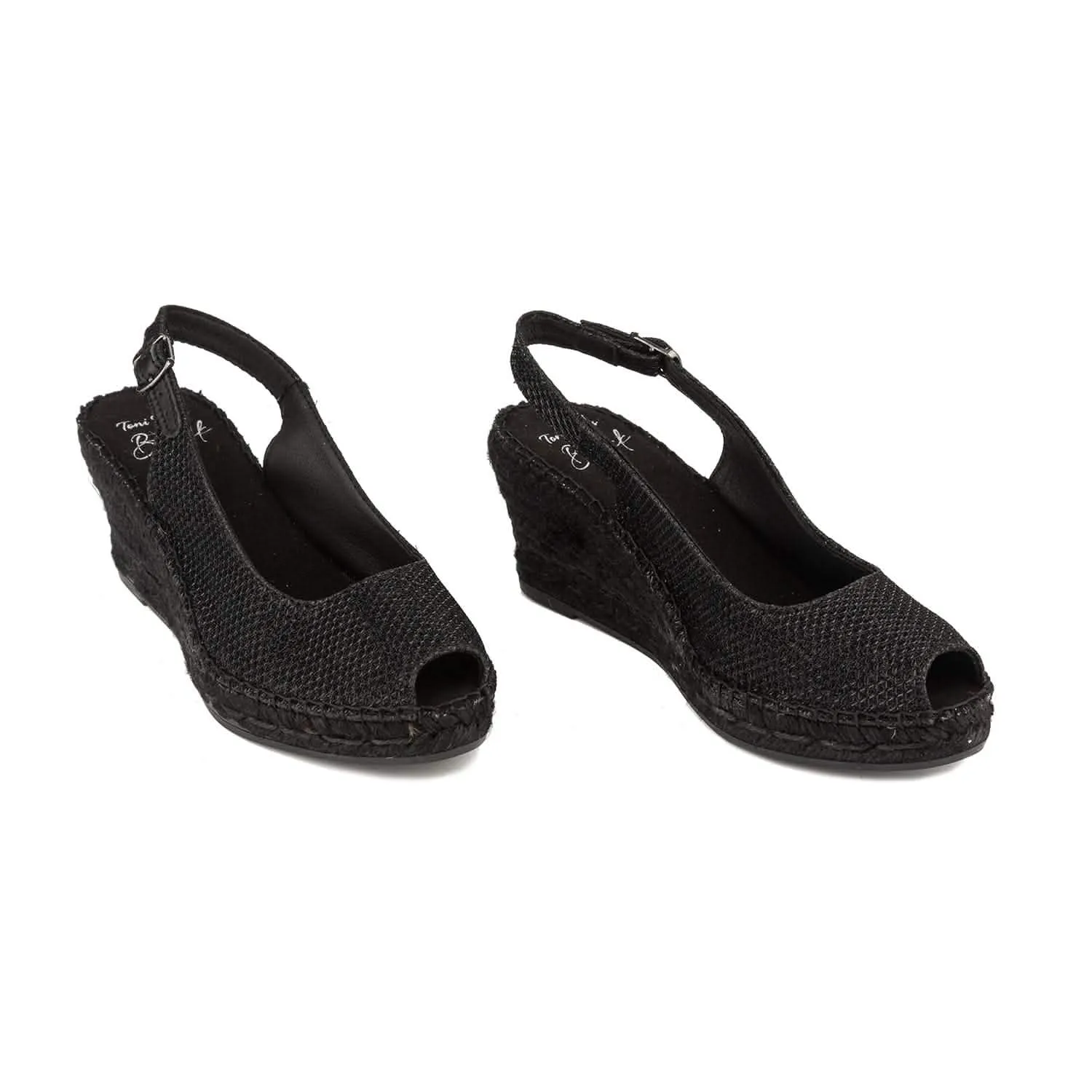 Black Canvas Espadrille Wedges for Women - Calafell-BK