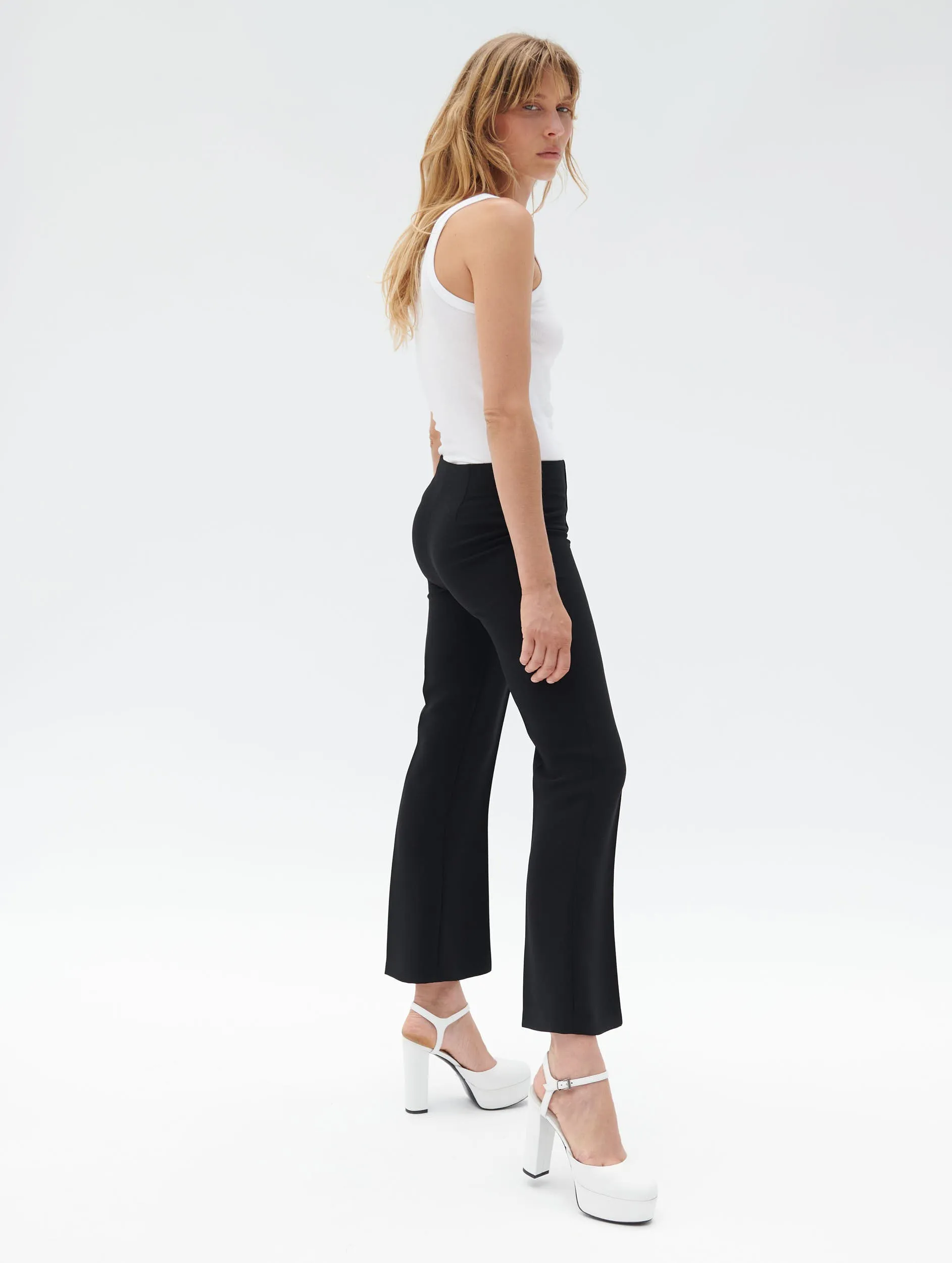 Black crepe 7/8 length flared trousers