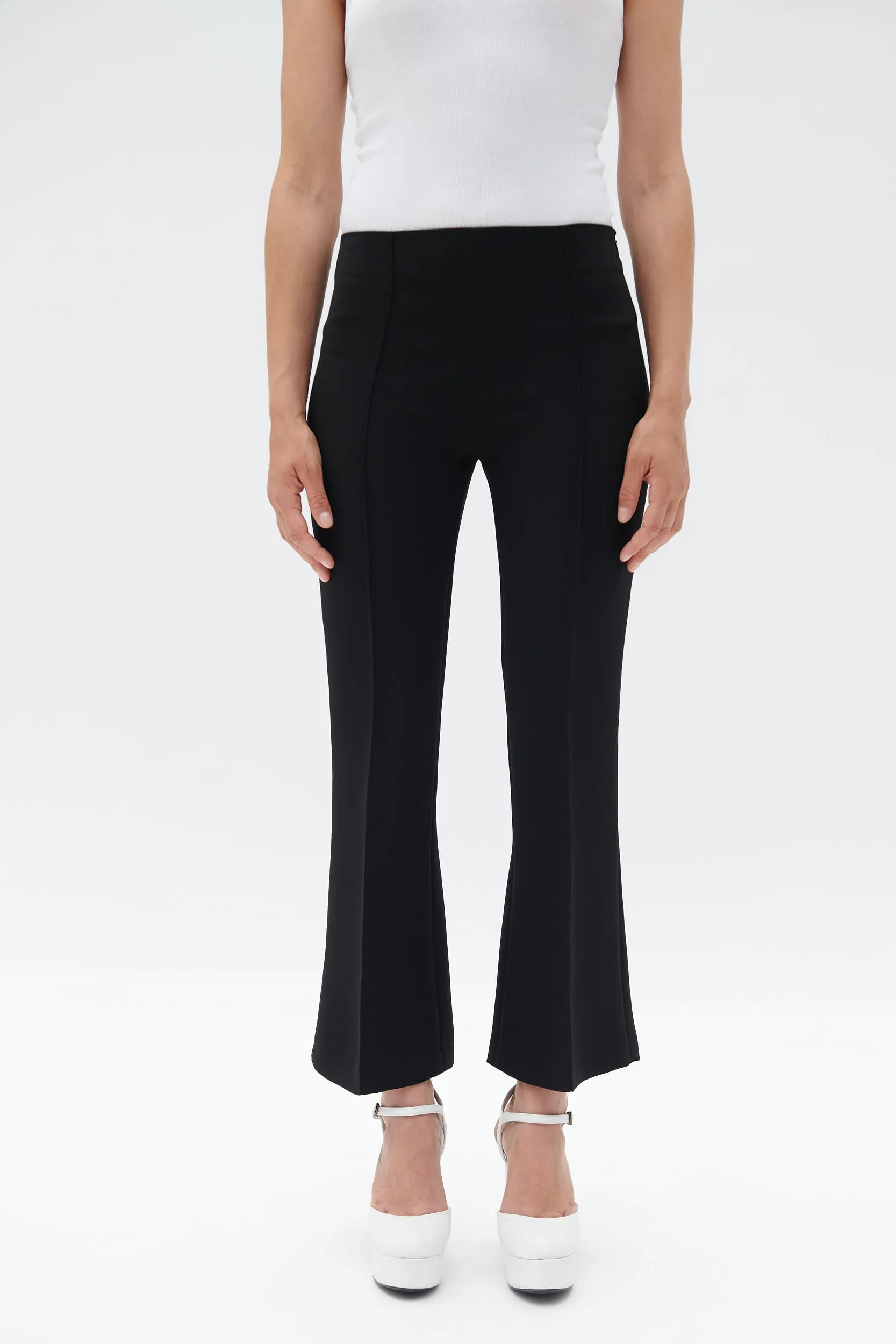 Black crepe 7/8 length flared trousers