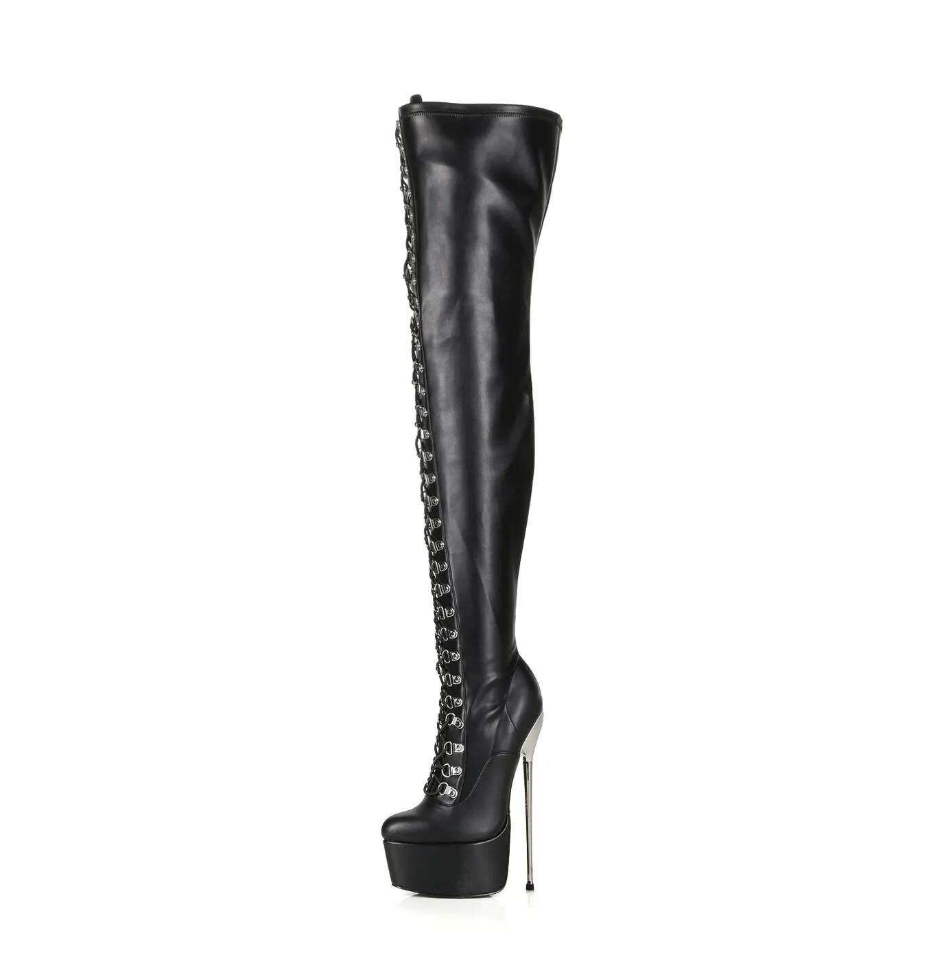 Black Giaro high metal heeled fetish lace up thigh boots