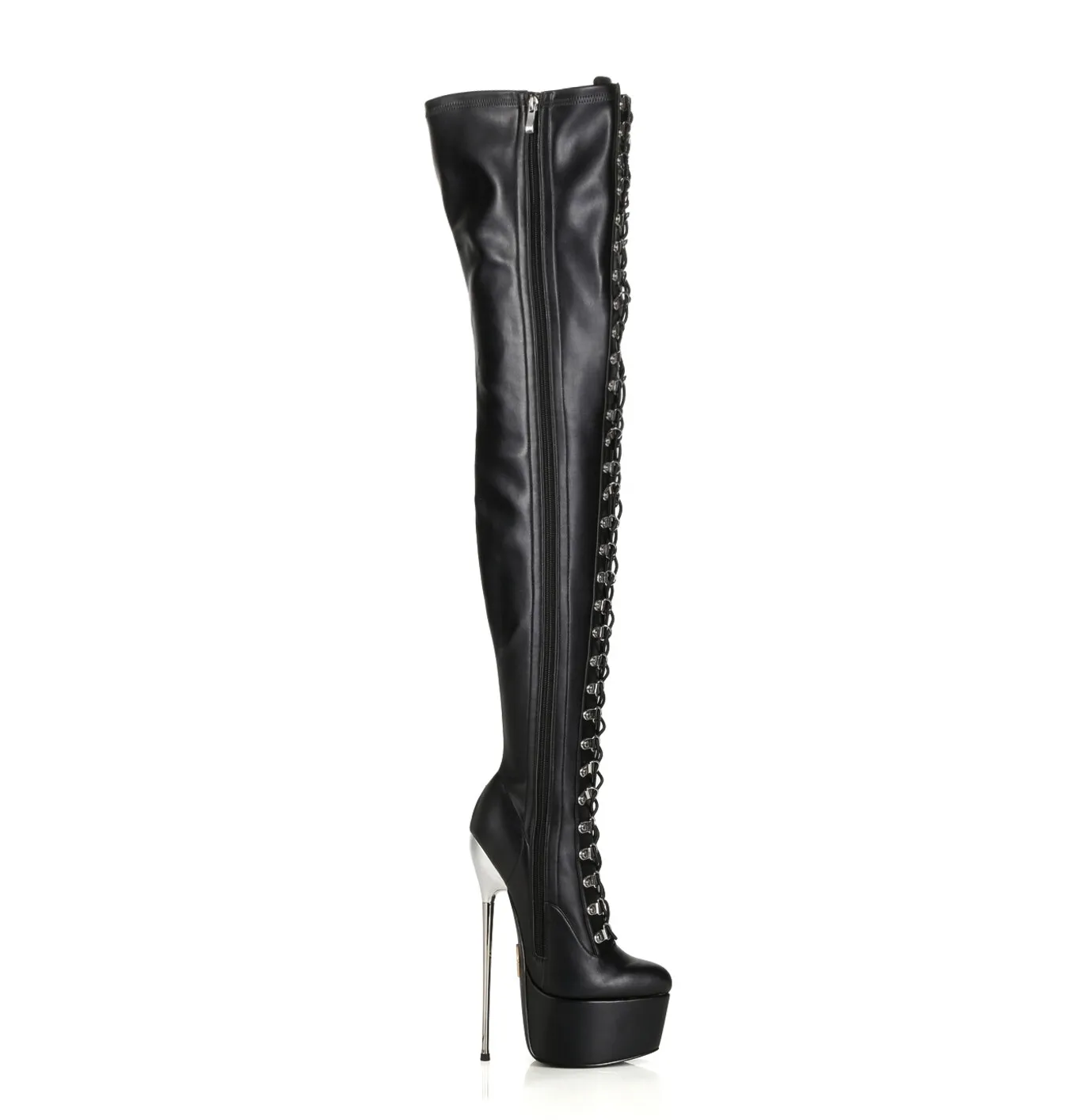 Black Giaro high metal heeled fetish lace up thigh boots