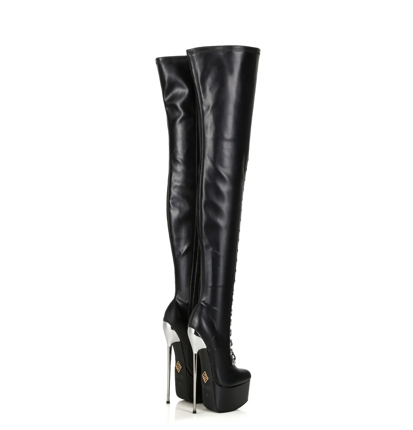 Black Giaro high metal heeled fetish lace up thigh boots