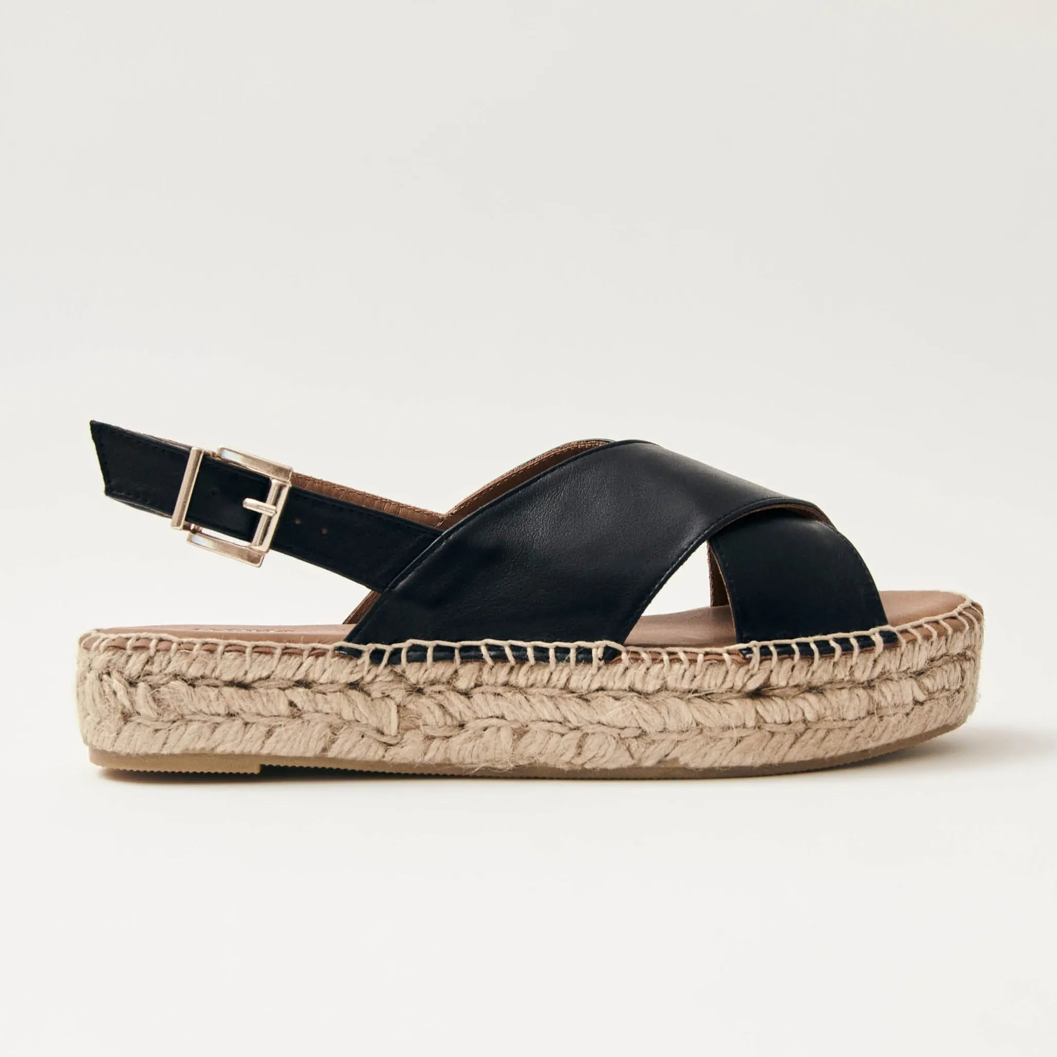 Black Leather Espadrilles