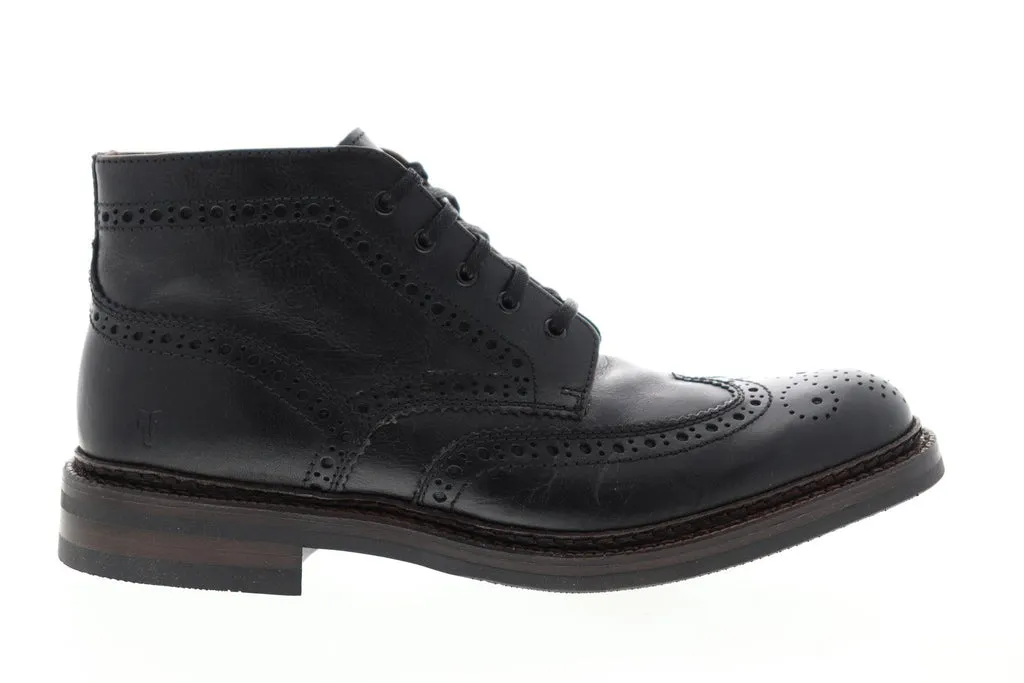 Black Leather Mid Top Lace Up Chukka Boots for Men