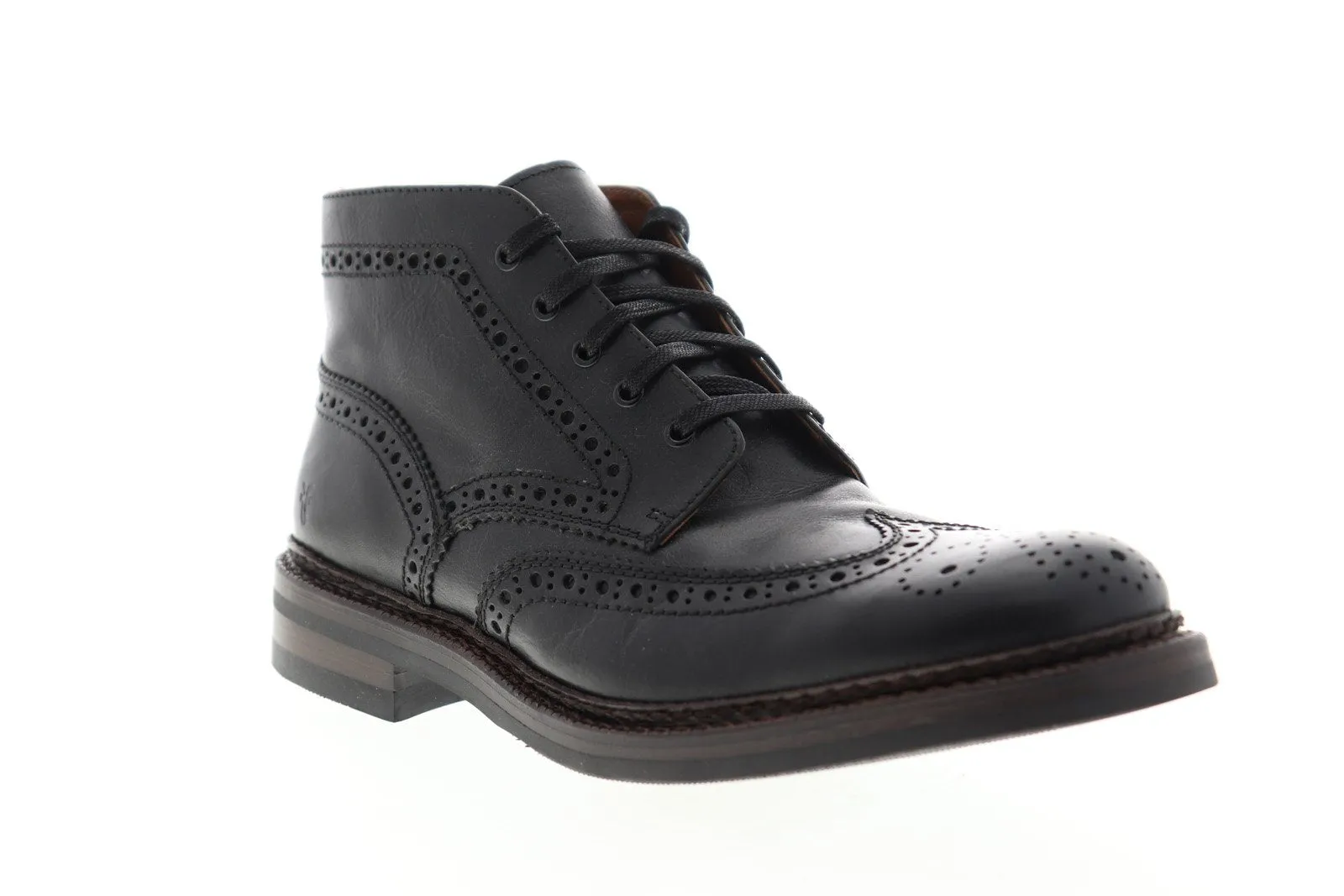 Black Leather Mid Top Lace Up Chukka Boots for Men