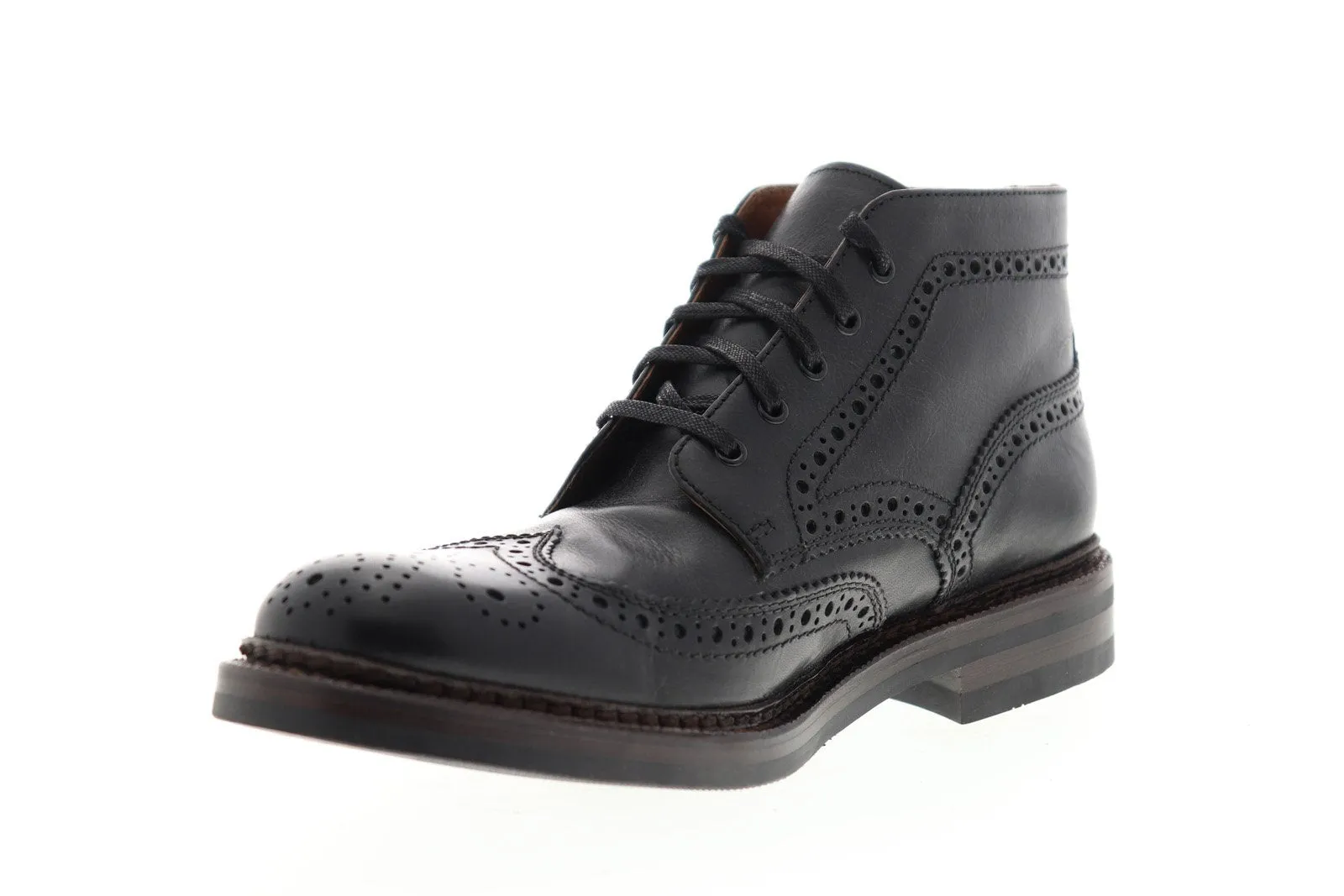 Black Leather Mid Top Lace Up Chukka Boots for Men